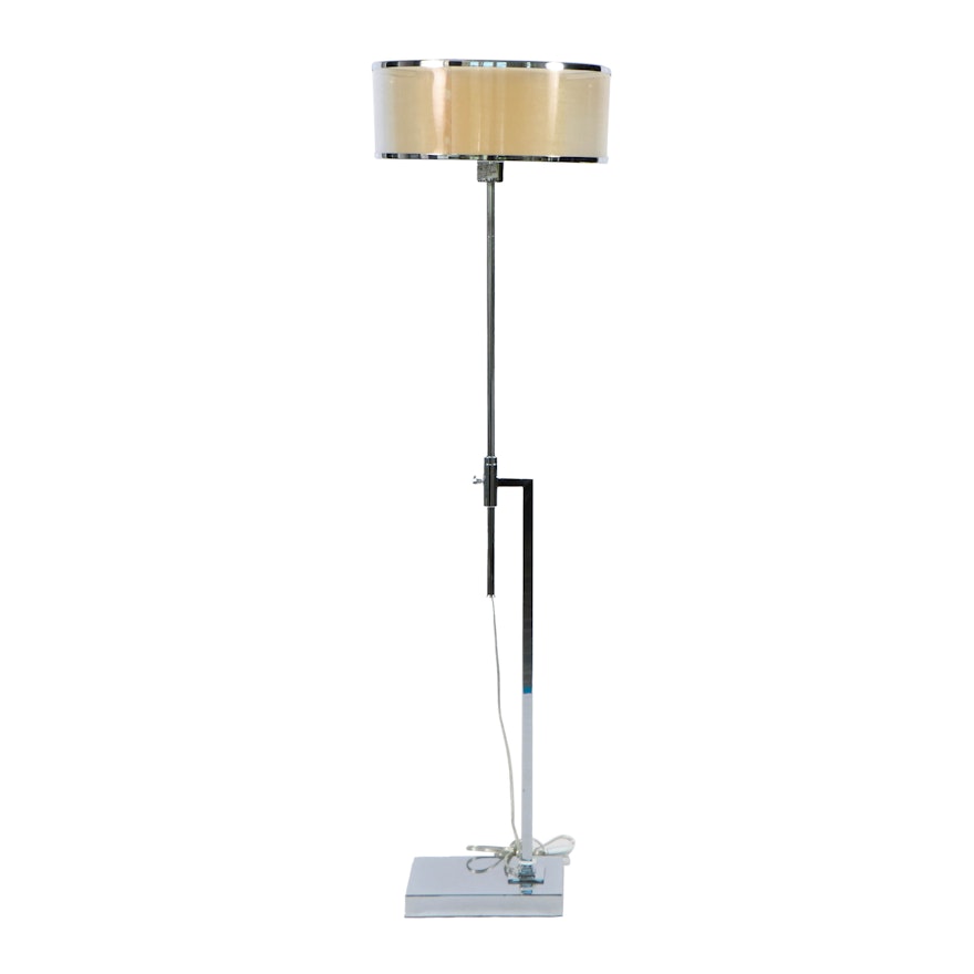 Adjustable Chrome Floor Lamp with Sheer Fabric Drum Shade