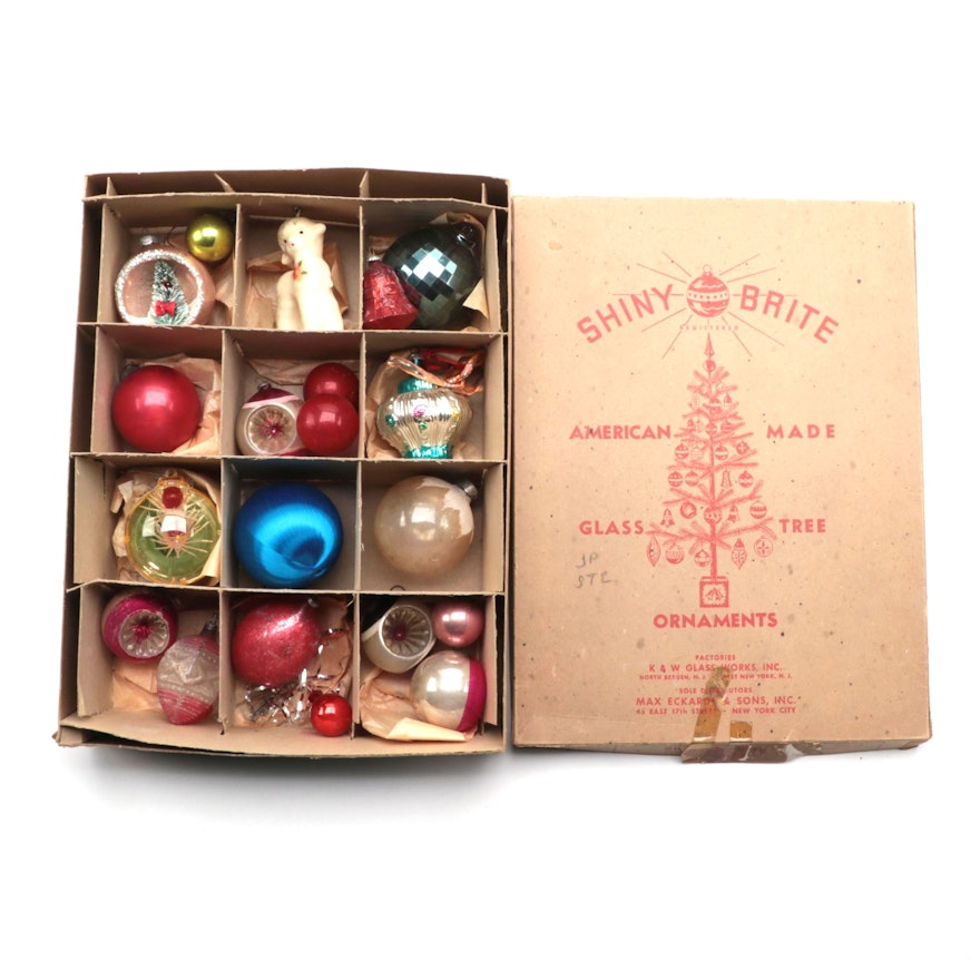 Shiny Brite and Other Glass Christmas Ornaments, Mid to Late 20th C.