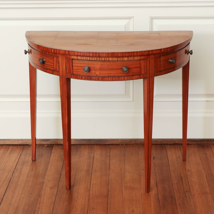 Victorian Satinwood Demilune Table, Late 19th Century