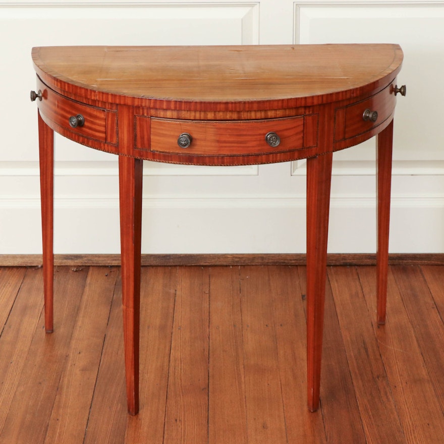 Victorian Satinwood Demilune Table, 19th Century
