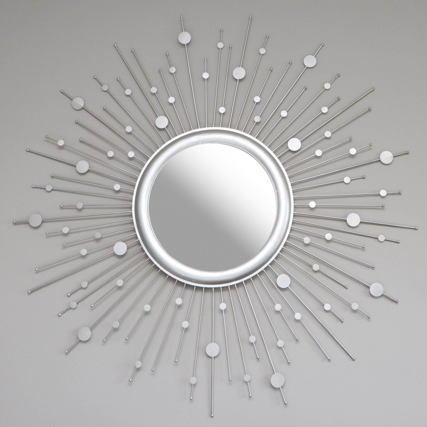Brushed Silver-Tone Metal Starburst Mirror, Contemporary