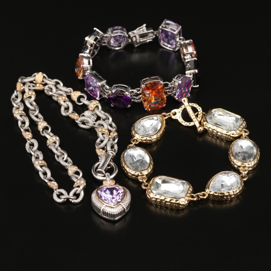 Rhinestone and Cubic Zirconia Necklace and Bracelets