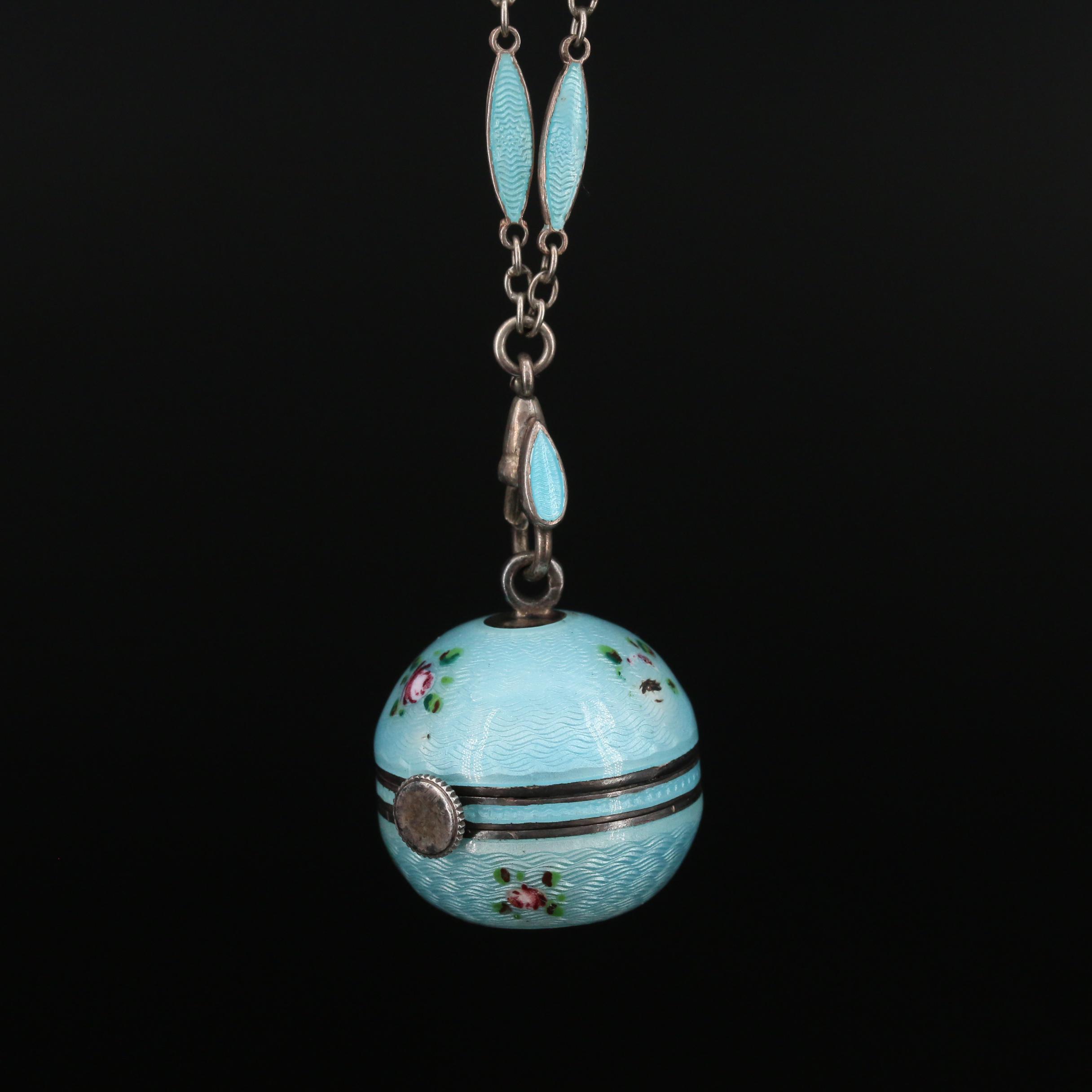 Vintage Bucherer Enamel and Sterling Silver Pendant Watch