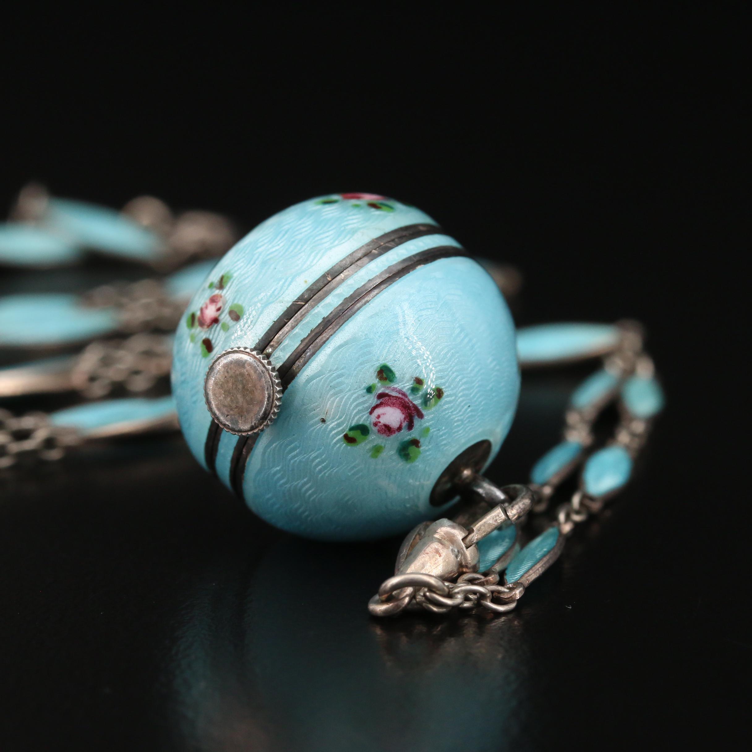 Vintage Bucherer Enamel and Sterling Silver Pendant Watch