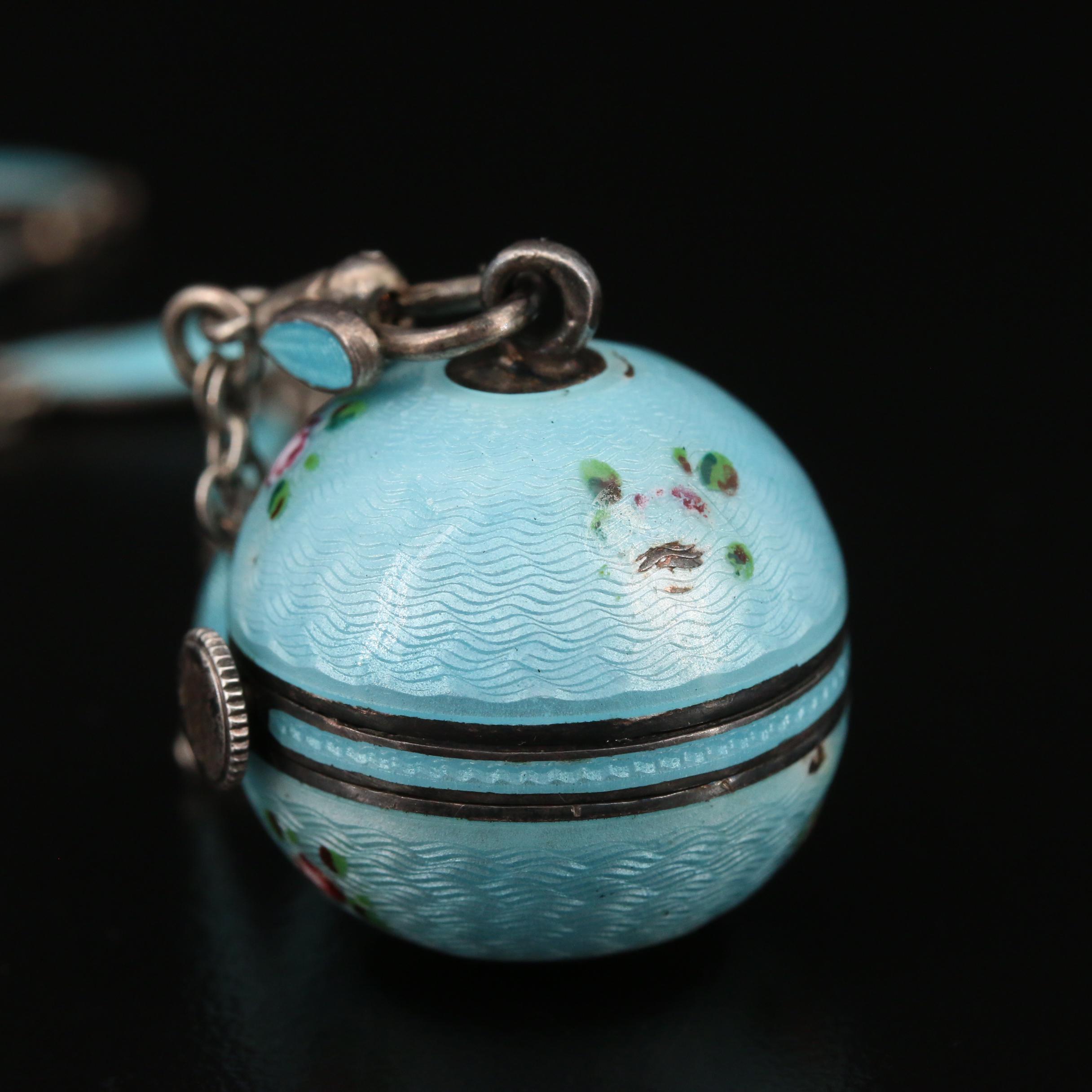 Vintage Bucherer Enamel and Sterling Silver Pendant Watch