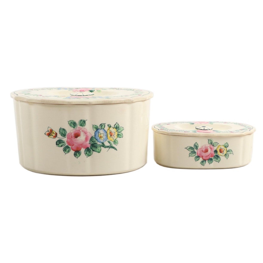 Mikori Ware Hand Painted Ceramic Lidded Canisters, Mid-20th Century