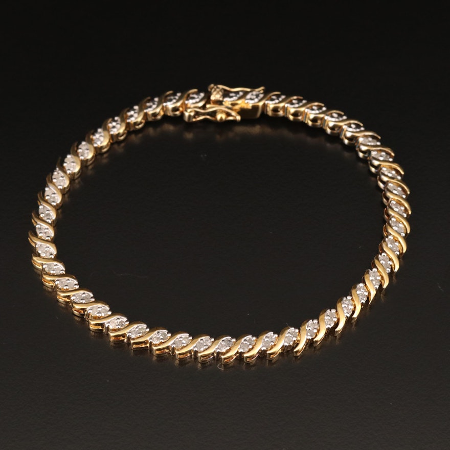 Sterling Silver Diamond Serpentine Link Bracelet