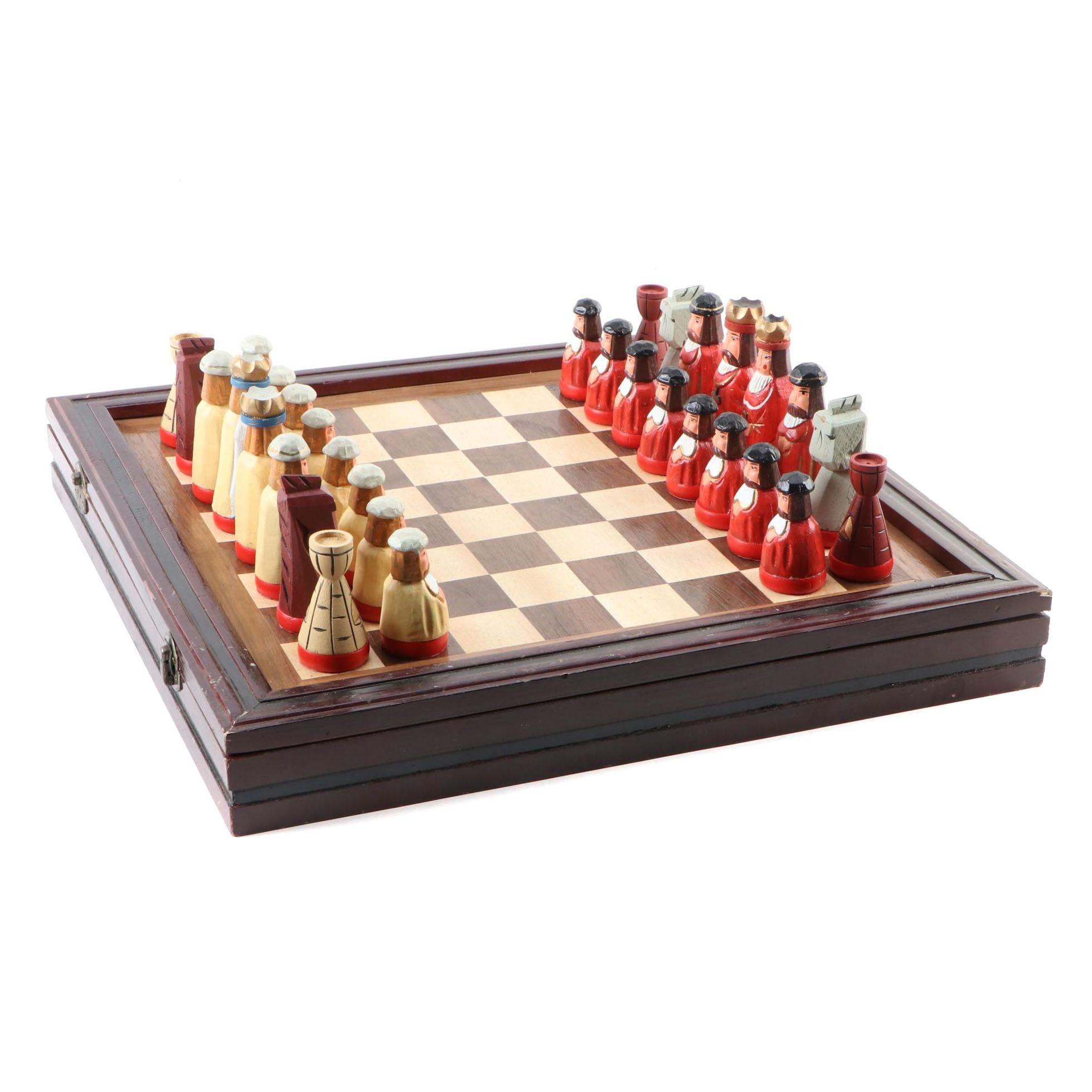 Thomas Pacconi Hand-Carved Wooden Chess and Checker Set