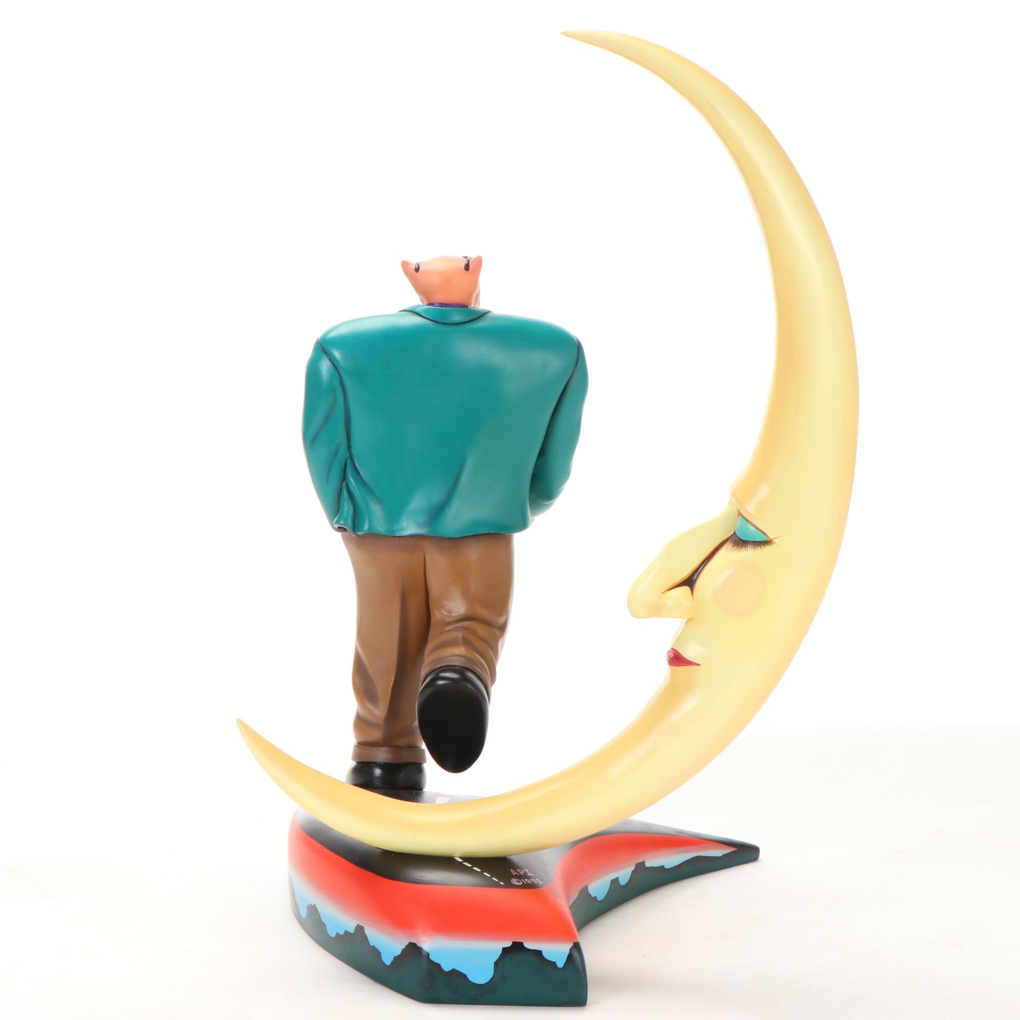 Painted Wood Sculpture after Markus Pierson of Coyote with Moon, 1992