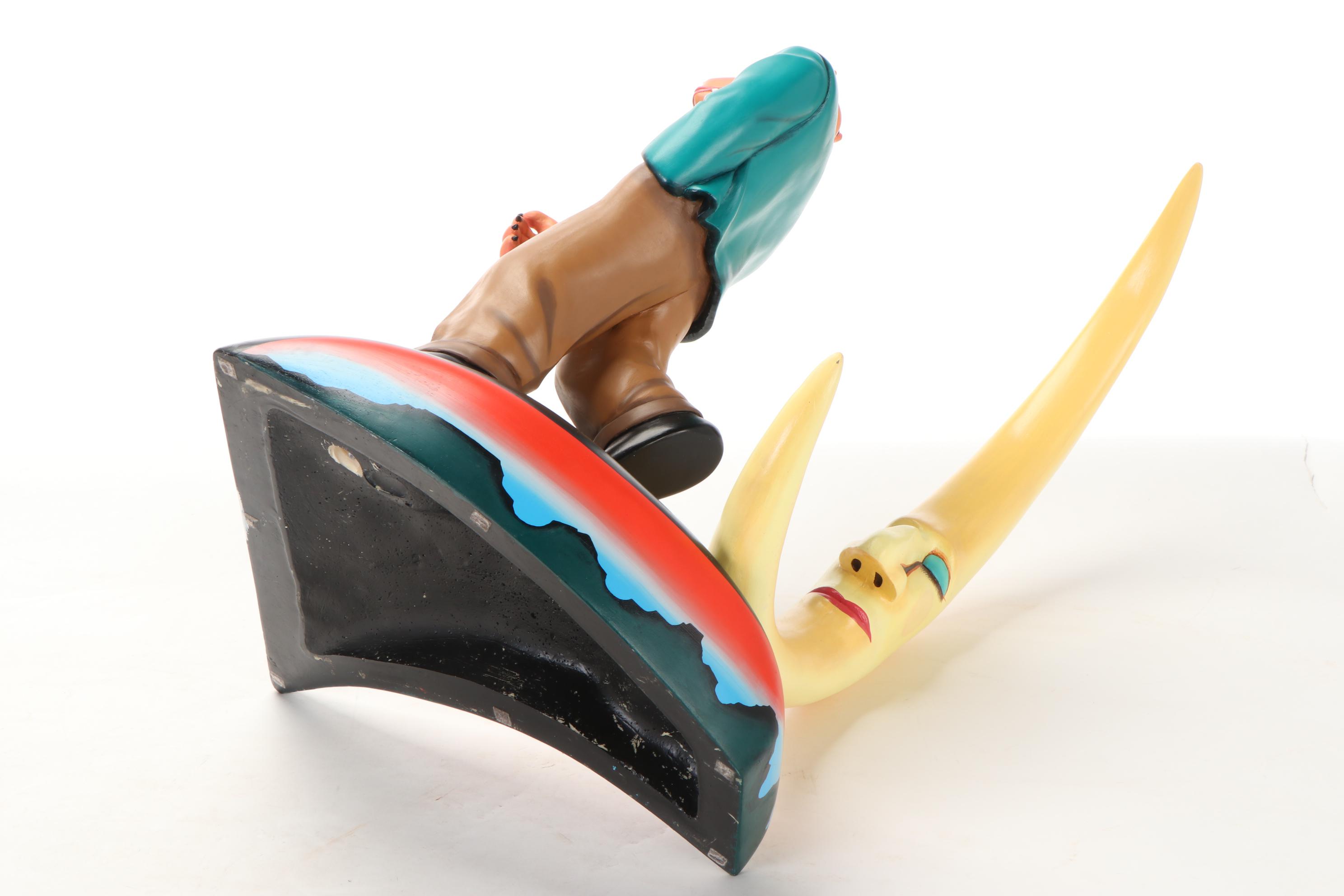 Painted Wood Sculpture after Markus Pierson of Coyote with Moon, 1992