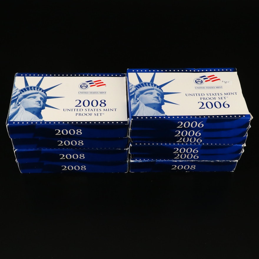 Ten U.S. Mint Proof Sets, 2006 and 2008