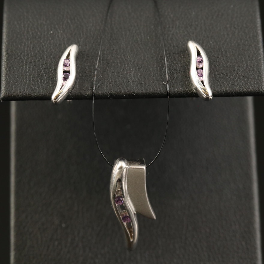 Sterling Amethyst Earrings and Pendant Set