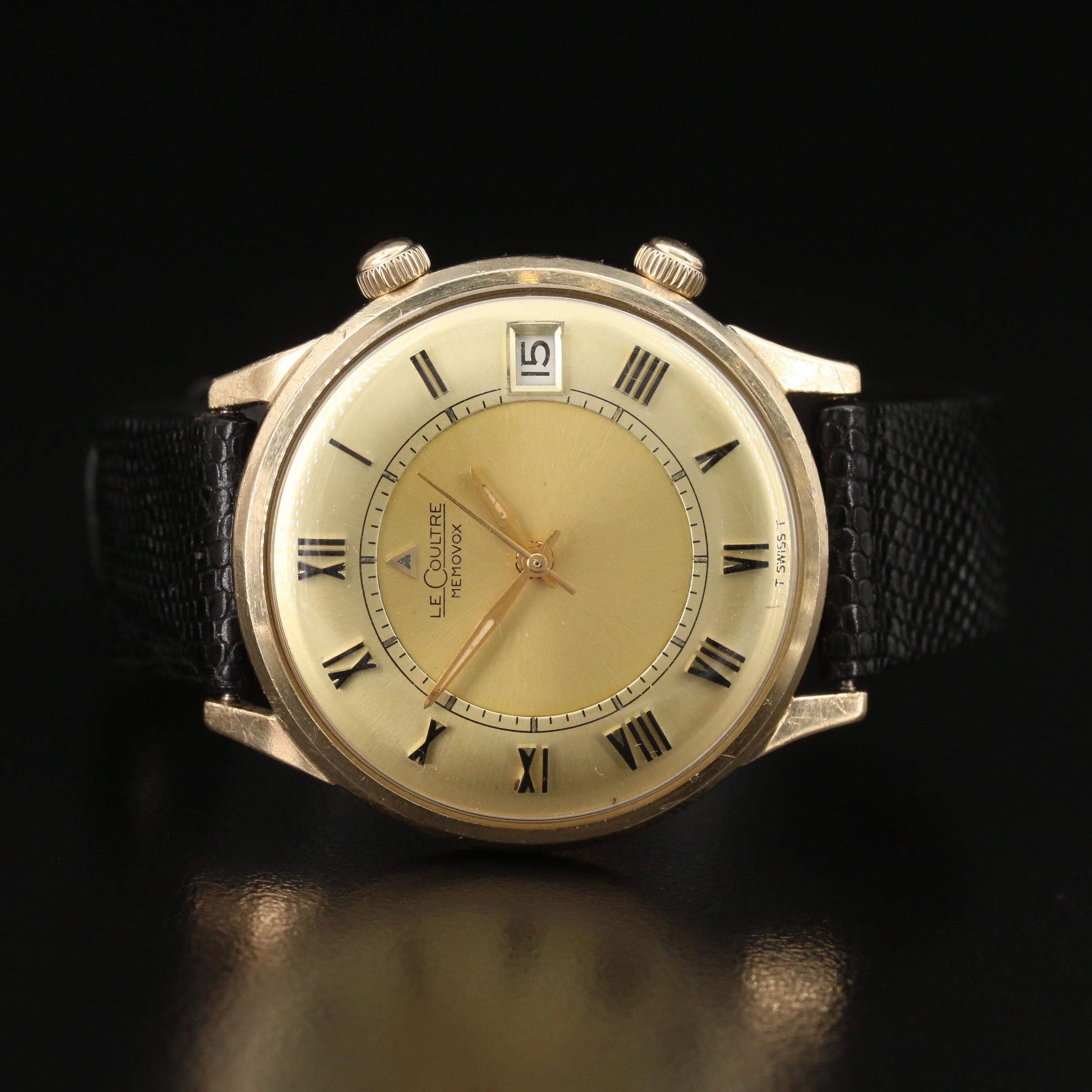 Vintage LeCoultre Memovox Alarm 10K Gold Filled Stem Wind Watch