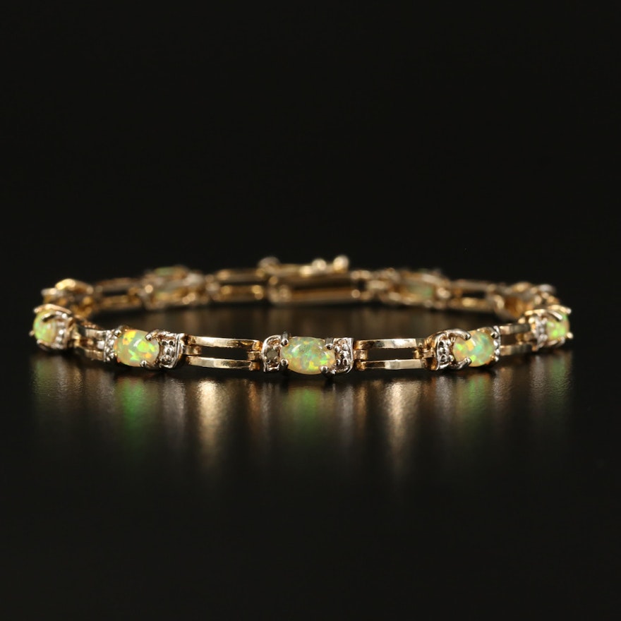 Sterling Opal Doublet and Diamond Bracelet