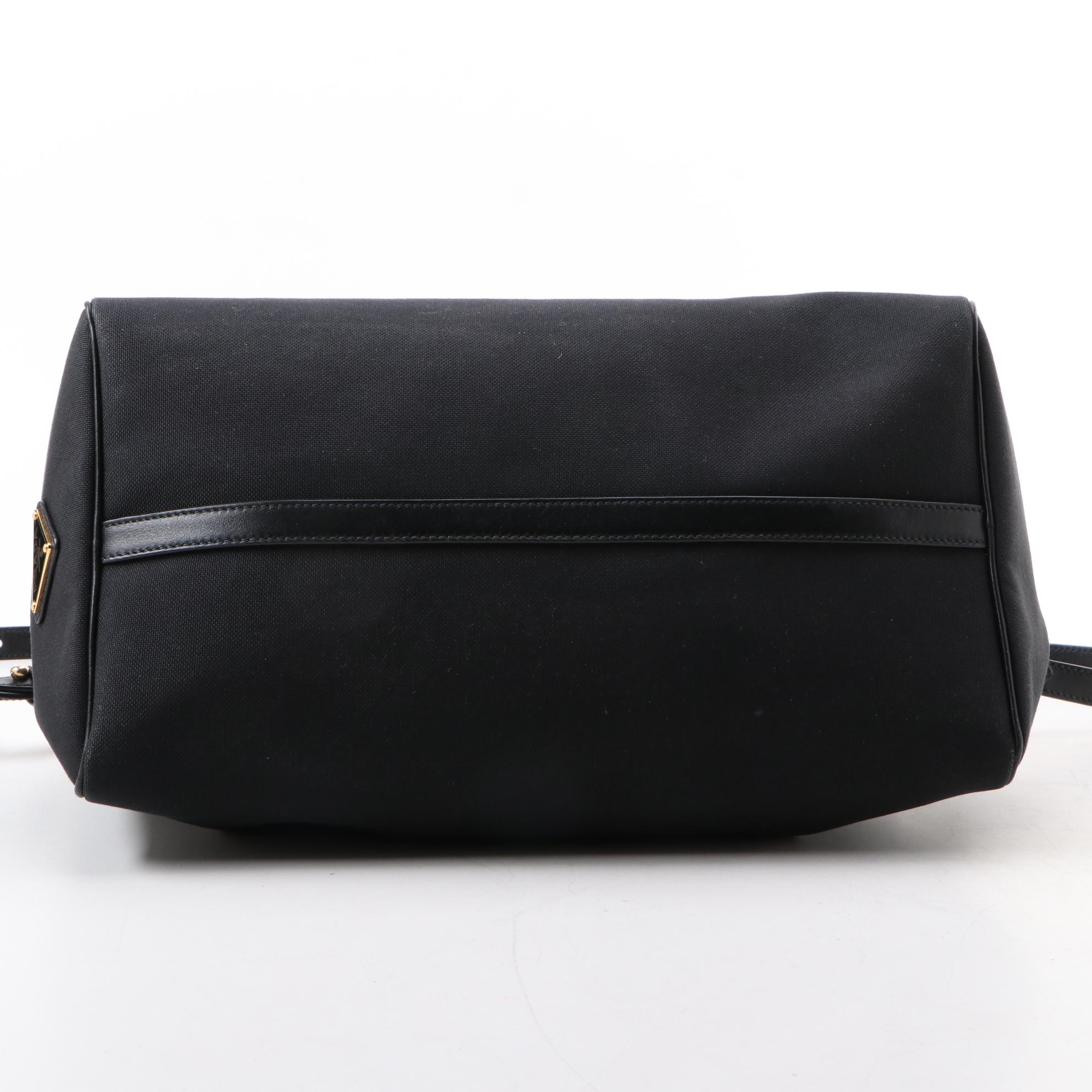 Prada Black Logo Canapa Canvas and Leather Two-Way Bag