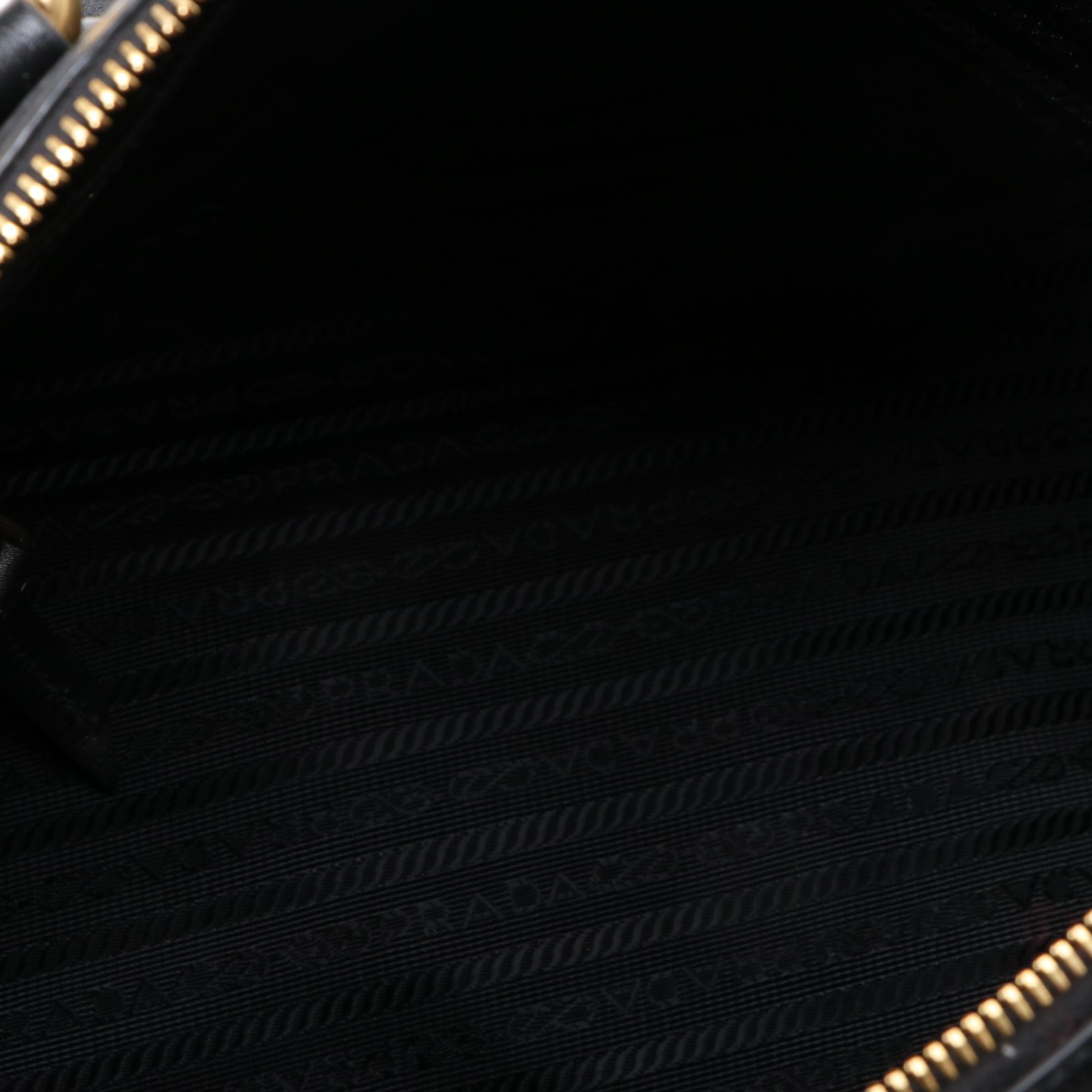 Prada Black Logo Canapa Canvas and Leather Two-Way Bag