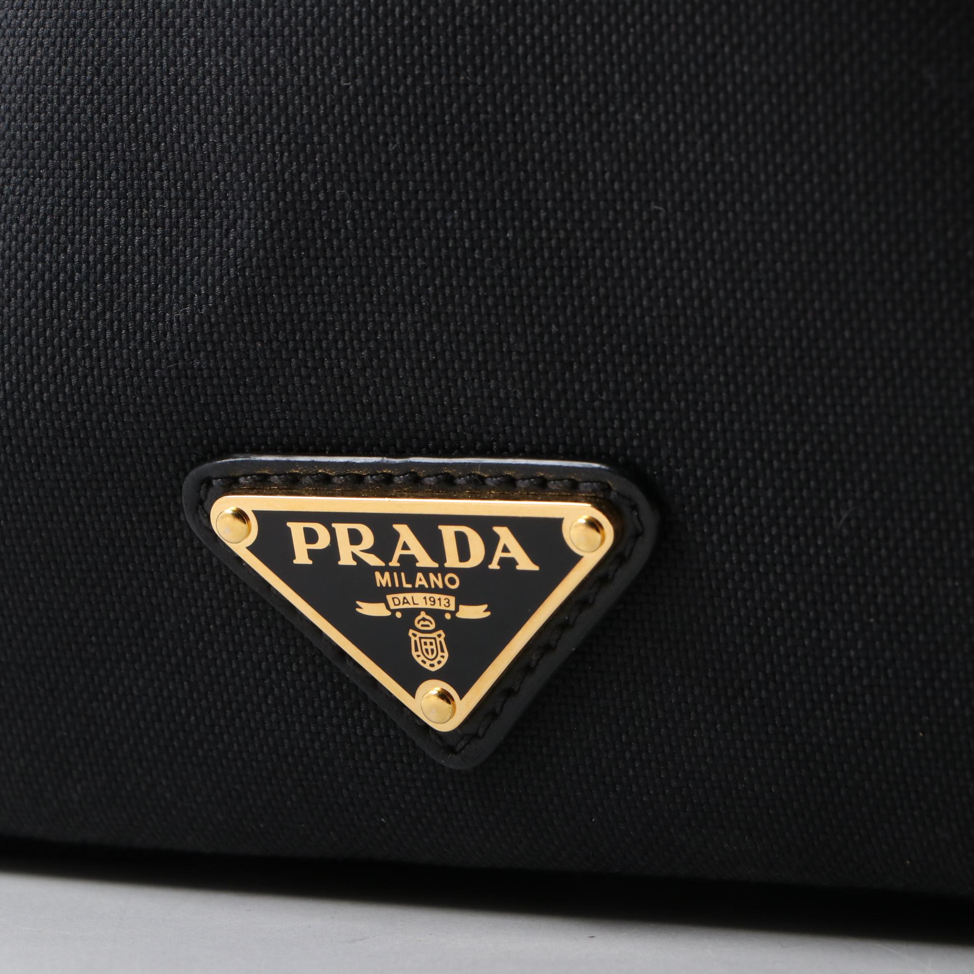 Prada Black Logo Canapa Canvas and Leather Two-Way Bag