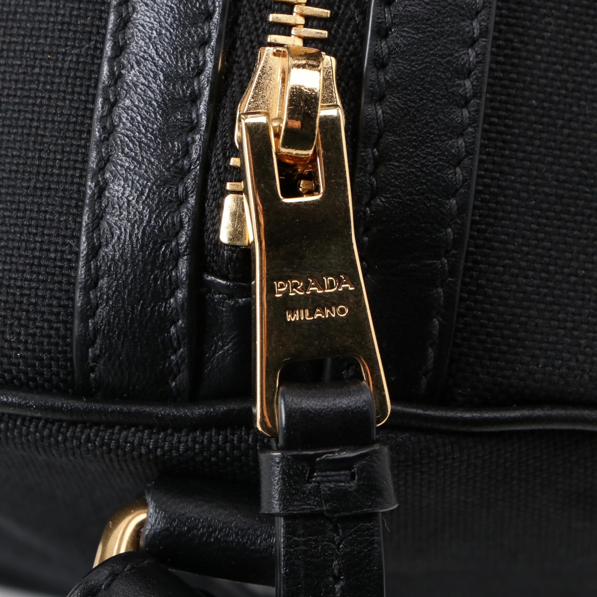 Prada Black Logo Canapa Canvas and Leather Two-Way Bag