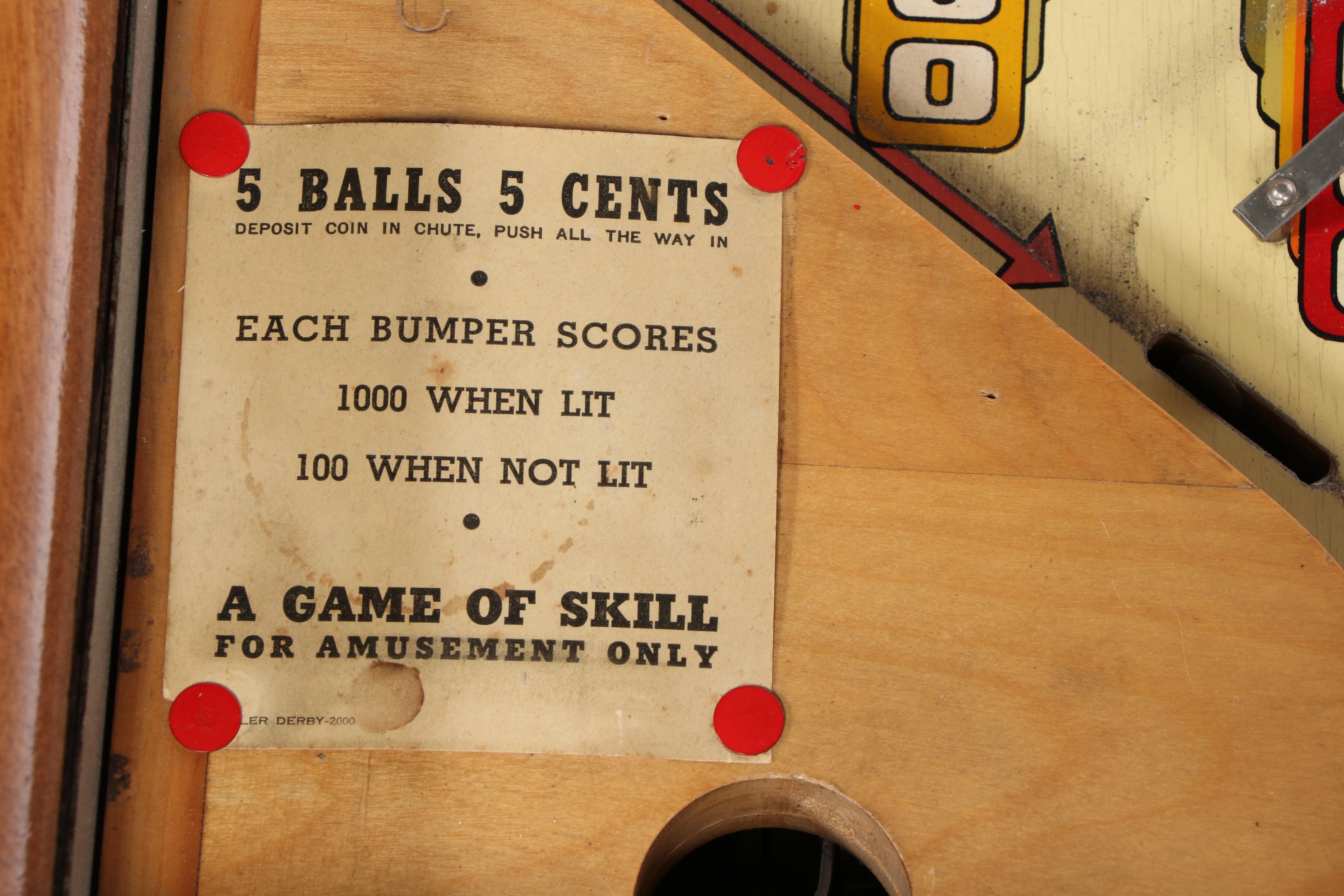 Bally "Roller Derby" Pinball Machine, 1960