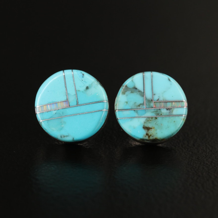 Sterling Silver Turquoise and Faux Opal Stud Earrings