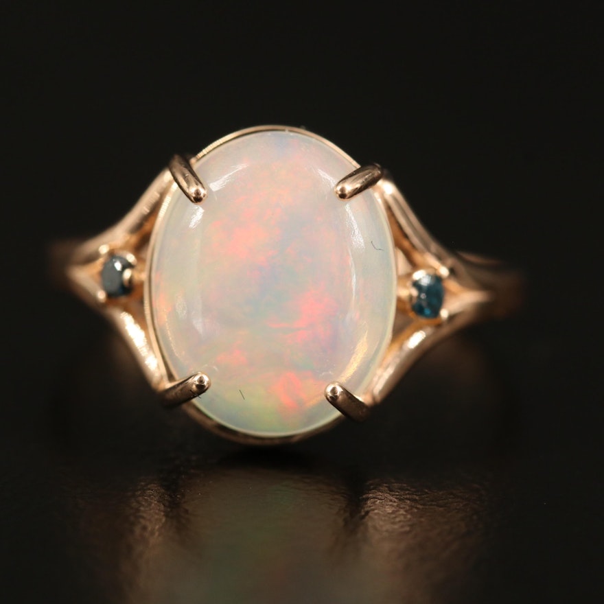 14K Opal and Diamond Oval Ring