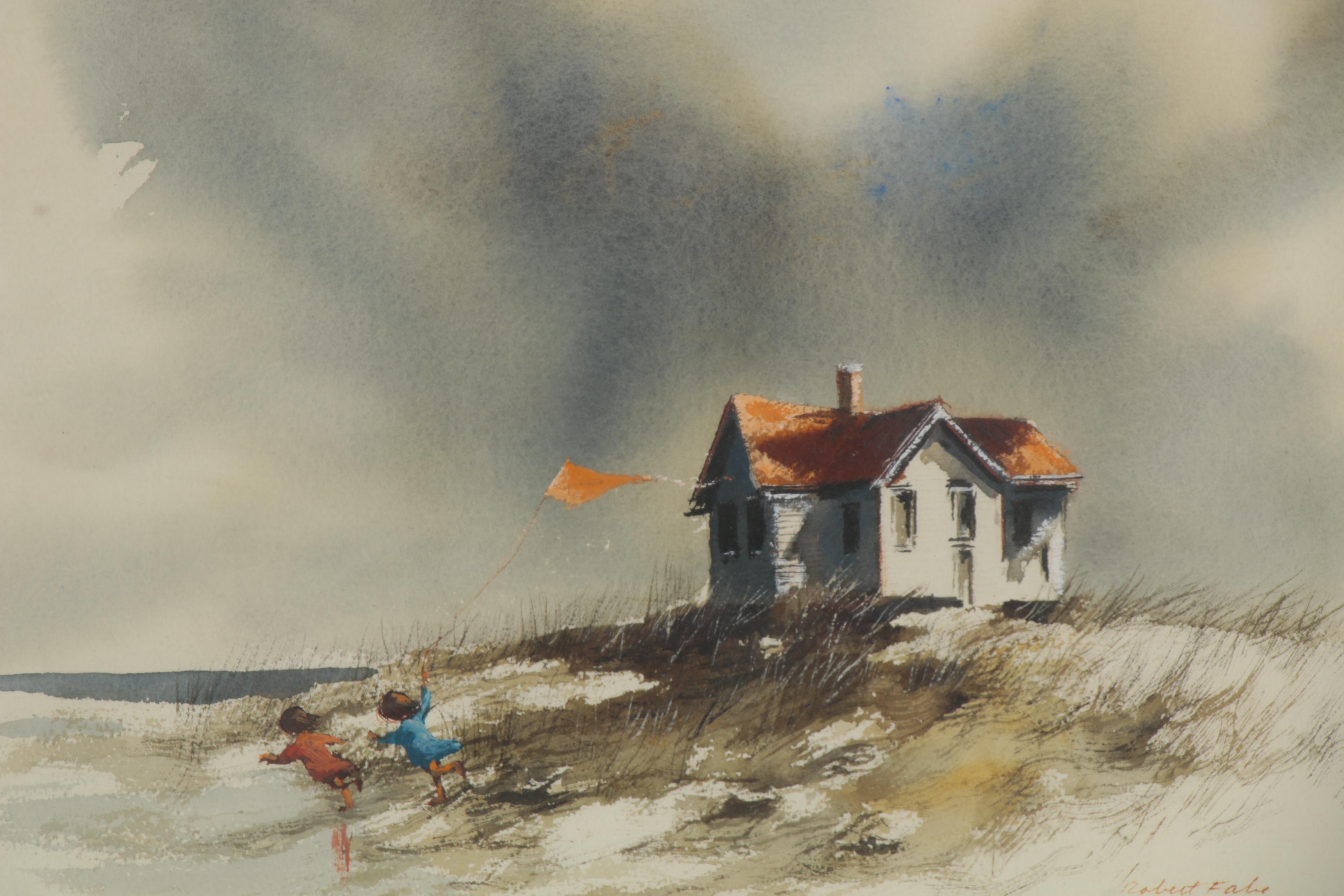 Robert Fabe Watercolor Painting "Beach House," Mid to Late 20th Century