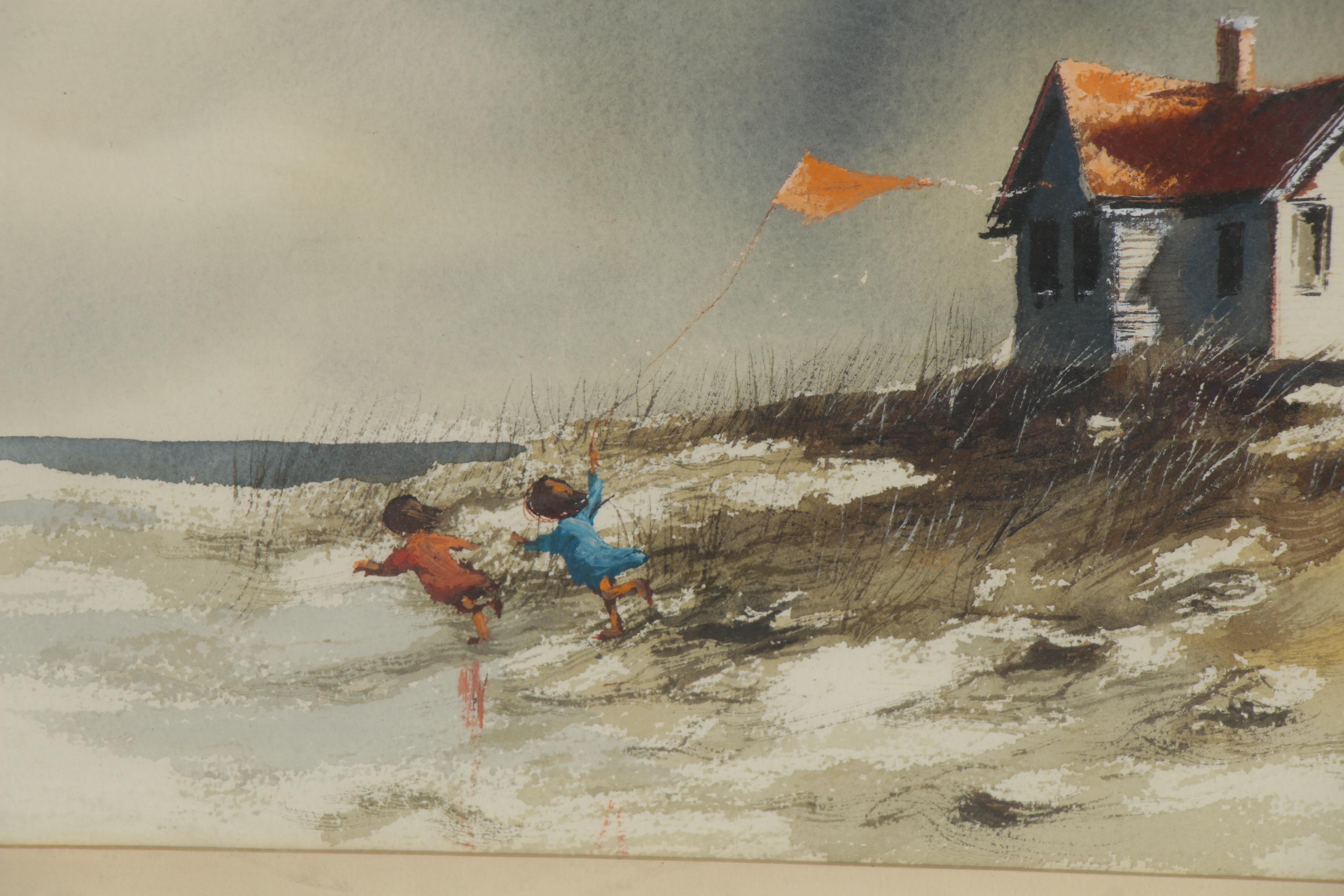 Robert Fabe Watercolor Painting "Beach House," Mid to Late 20th Century