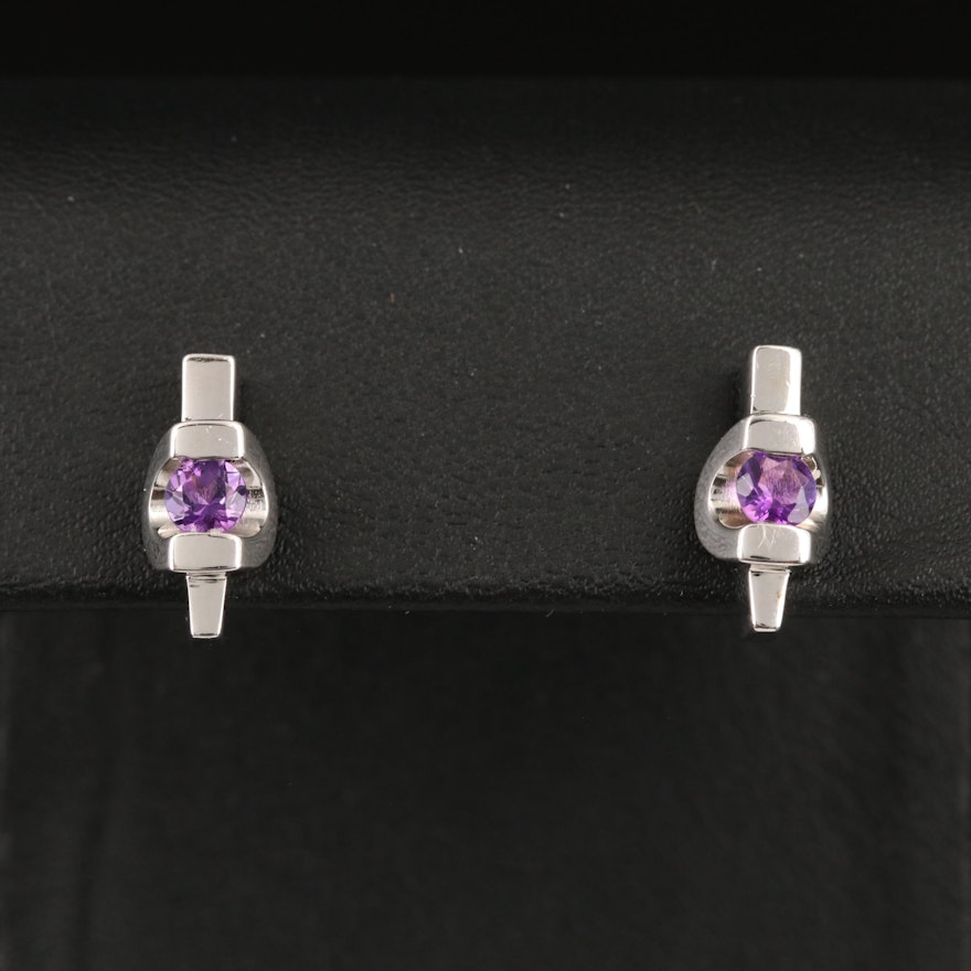 Sterling Silver Amethyst Stud Earrings