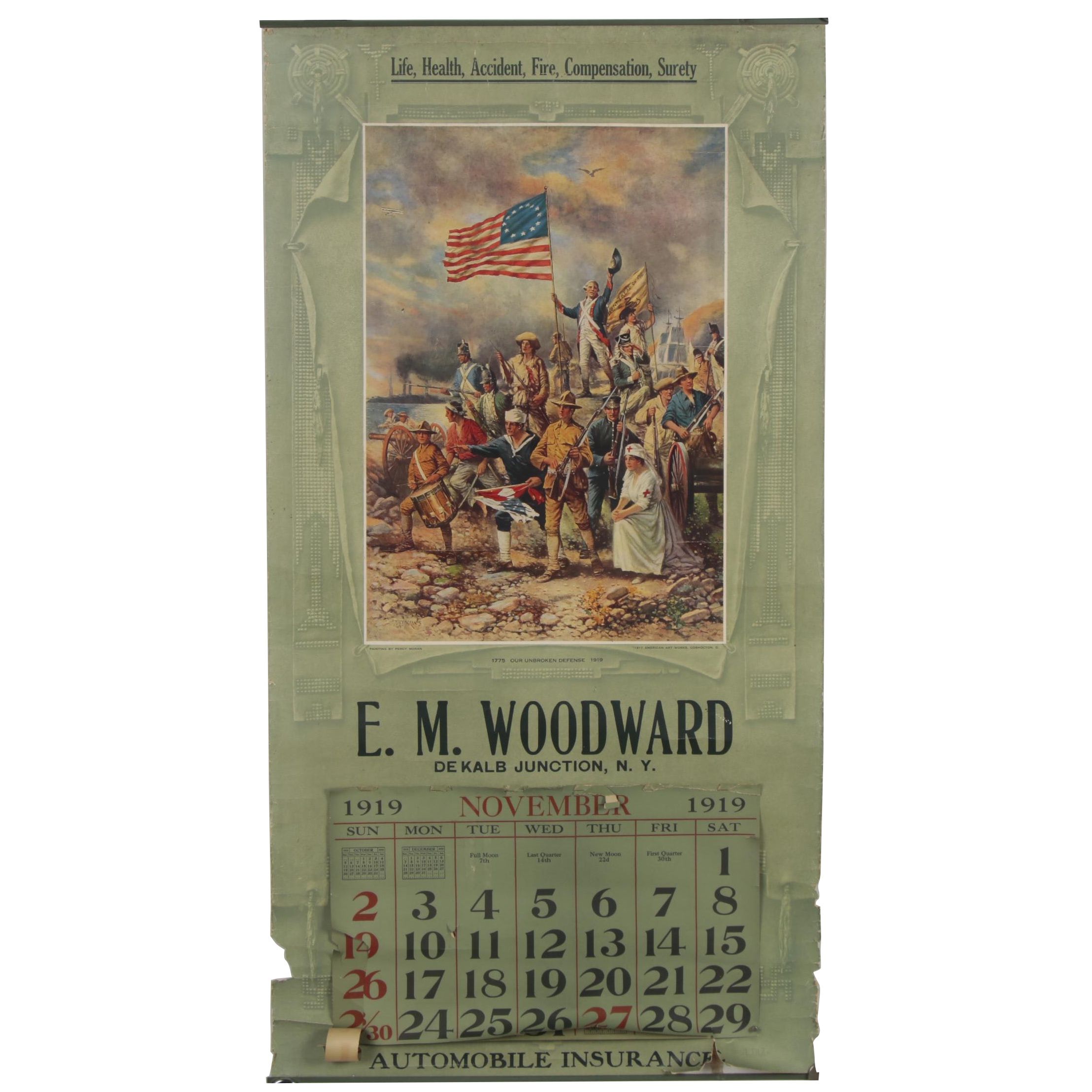 E.M Woodward Automobile Insurance Calendar, 1919