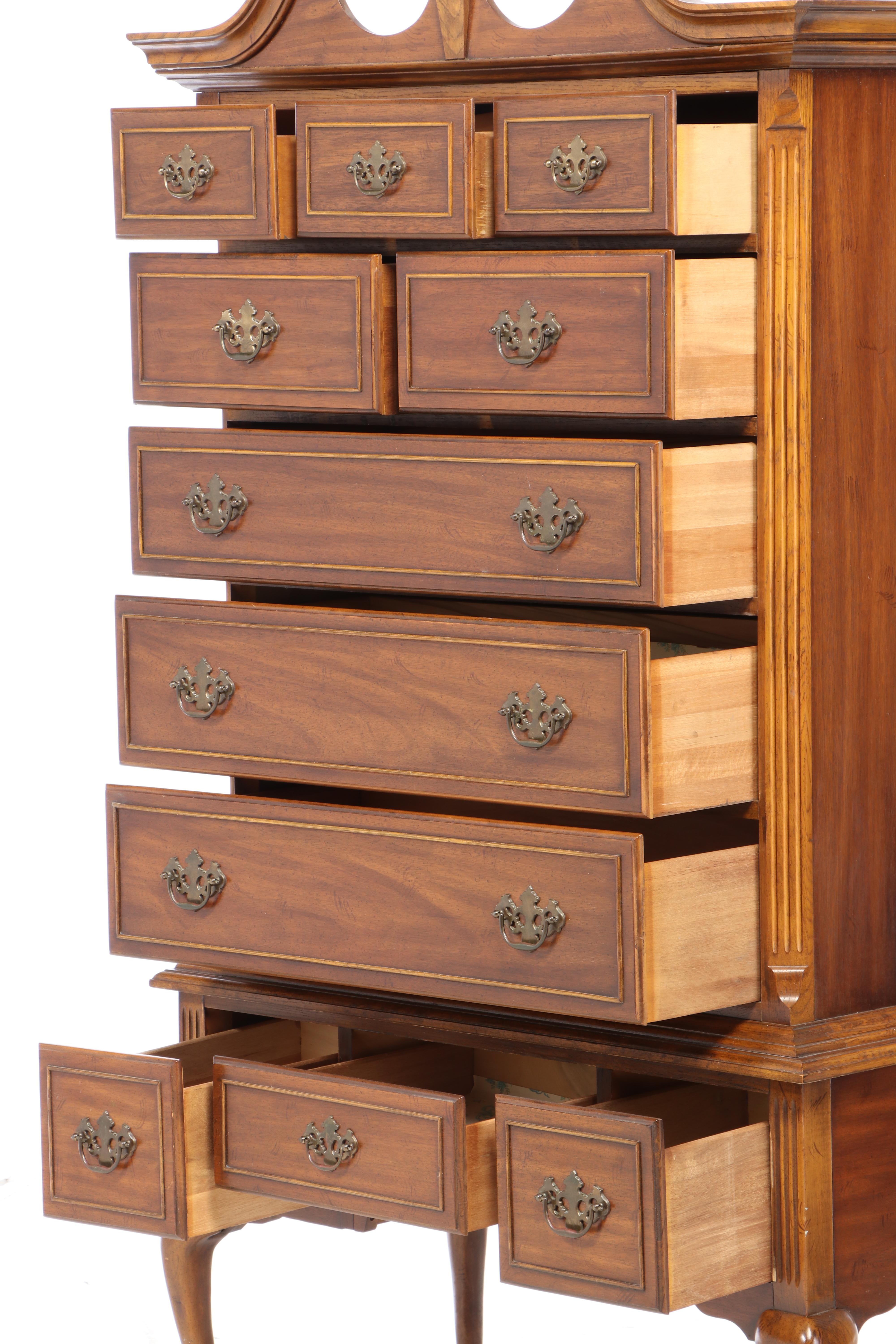 Hampton Court By Dixie Queen Anne Style Walnut Highboy, circa 1975