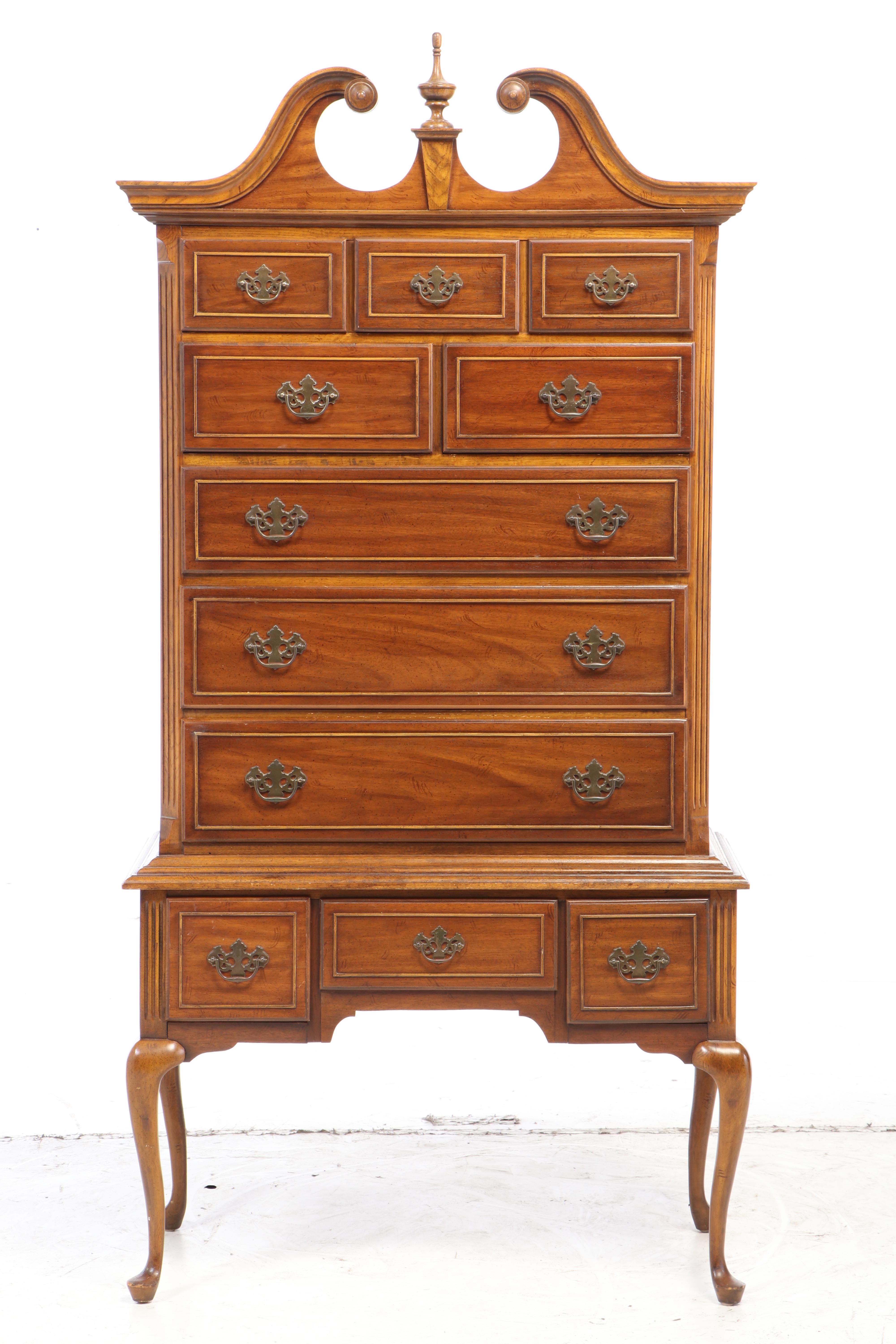 Hampton Court By Dixie Queen Anne Style Walnut Highboy, circa 1975