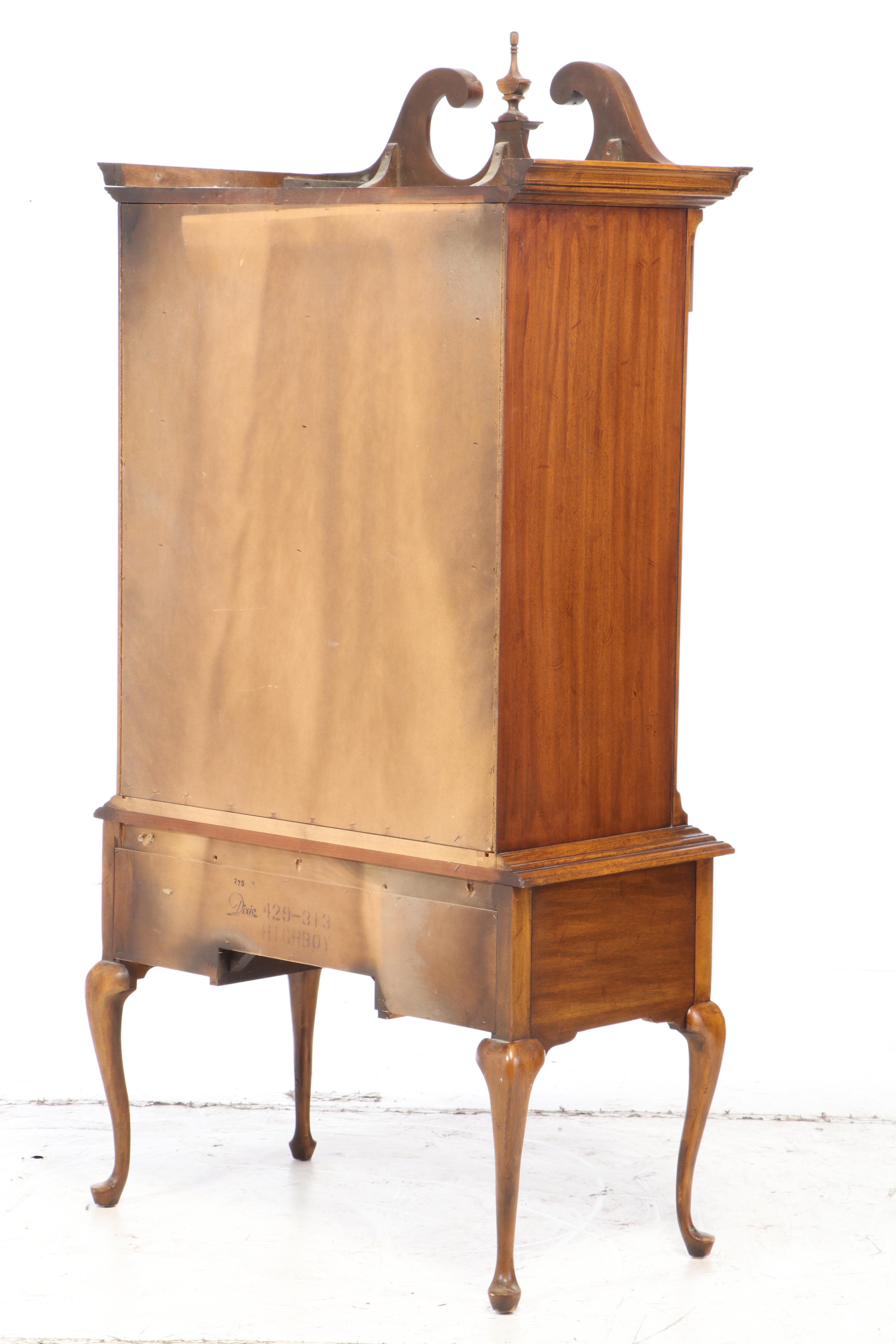 Hampton Court By Dixie Queen Anne Style Walnut Highboy, circa 1975