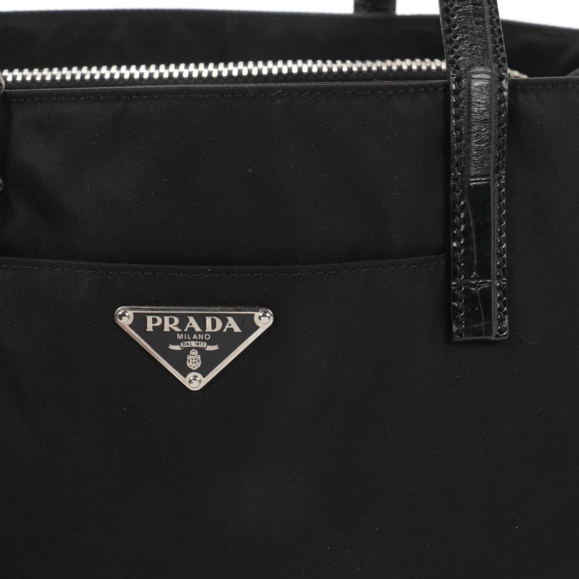 Prada Tote in Black Tessuto Nylon and St. Cocco Leather