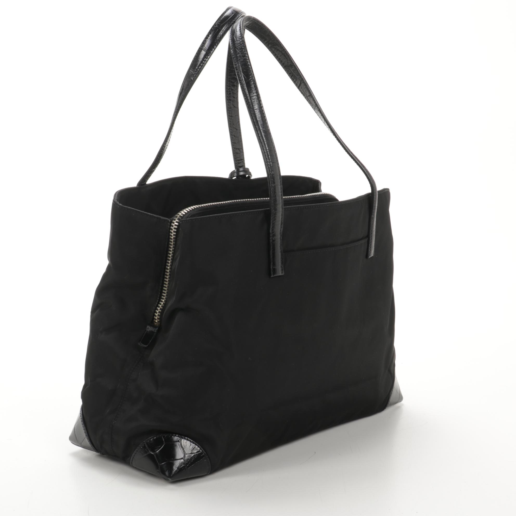 Prada Tote in Black Tessuto Nylon and St. Cocco Leather