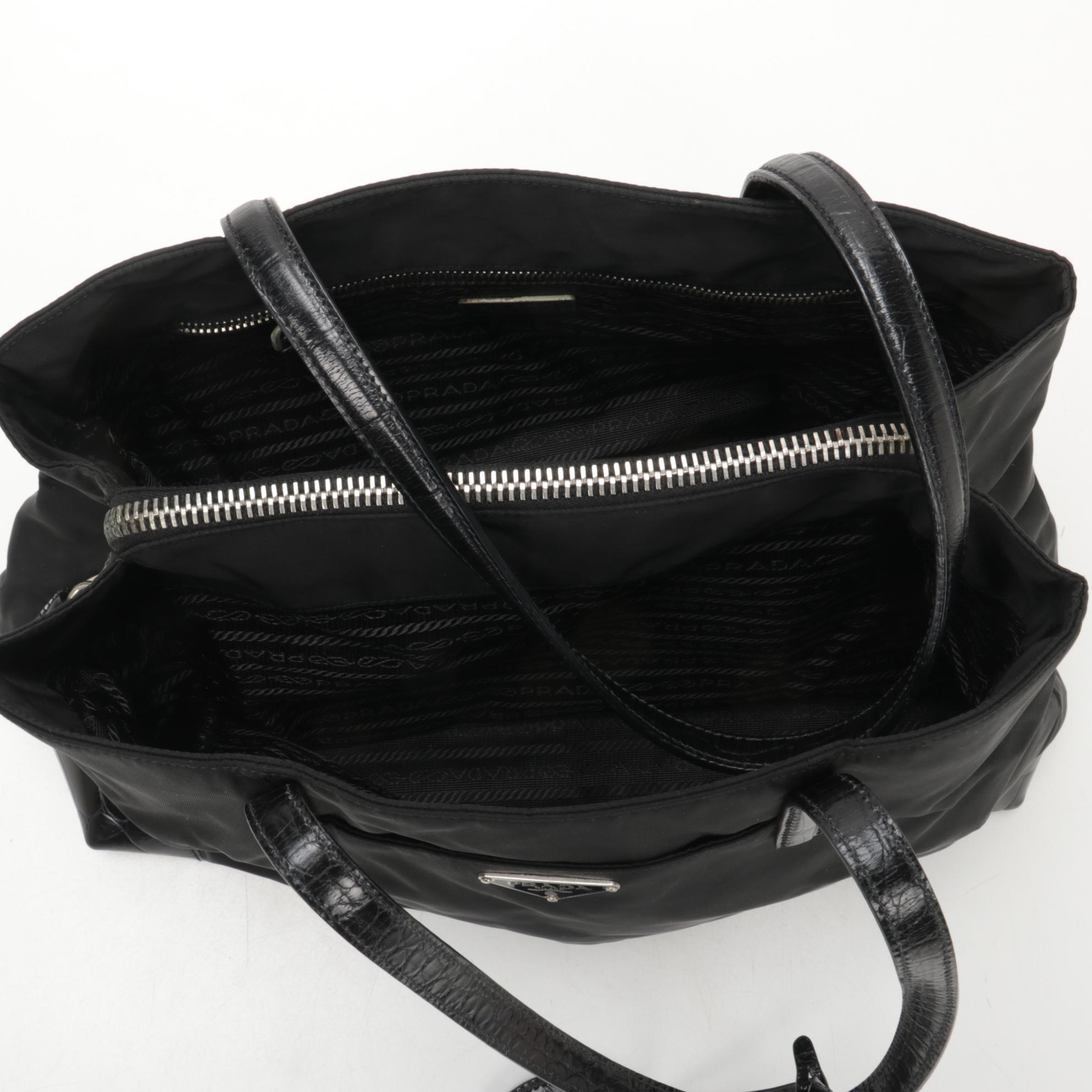 Prada Tote in Black Tessuto Nylon and St. Cocco Leather