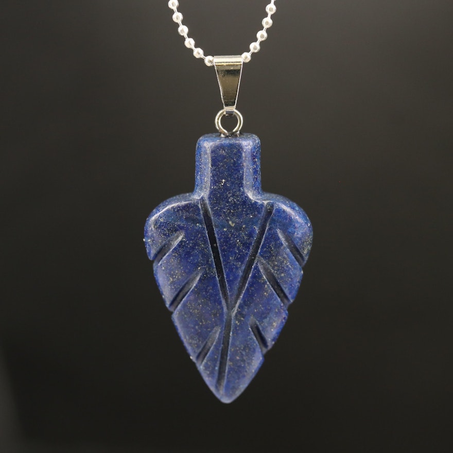 Carved Lapis Lazuli Leaf Necklace