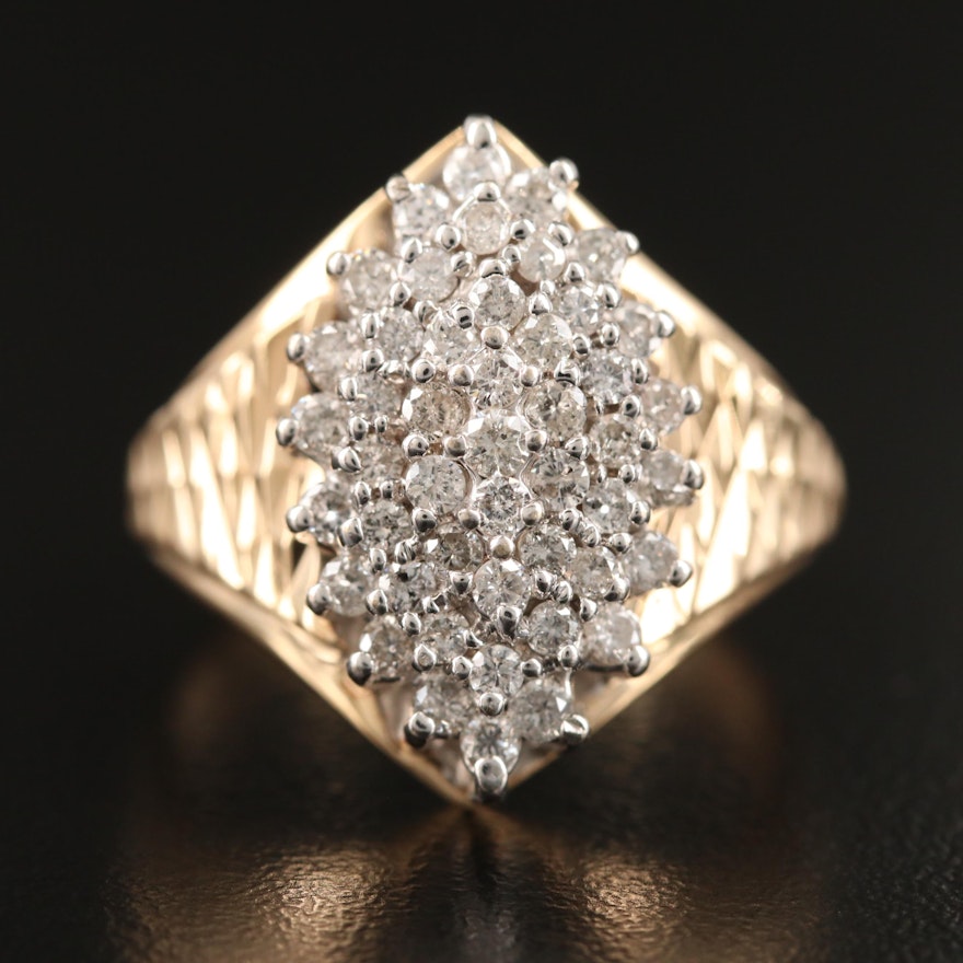 14K 1.00 CTW Diamond Tiered Navette Cluster Ring