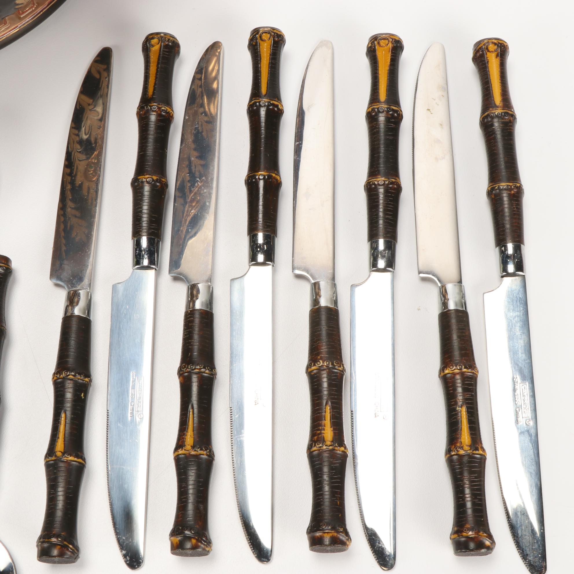 Cambridge "Bamboo" Flatware and Porcelain Lidded Pot with Ecclesiastical Crest