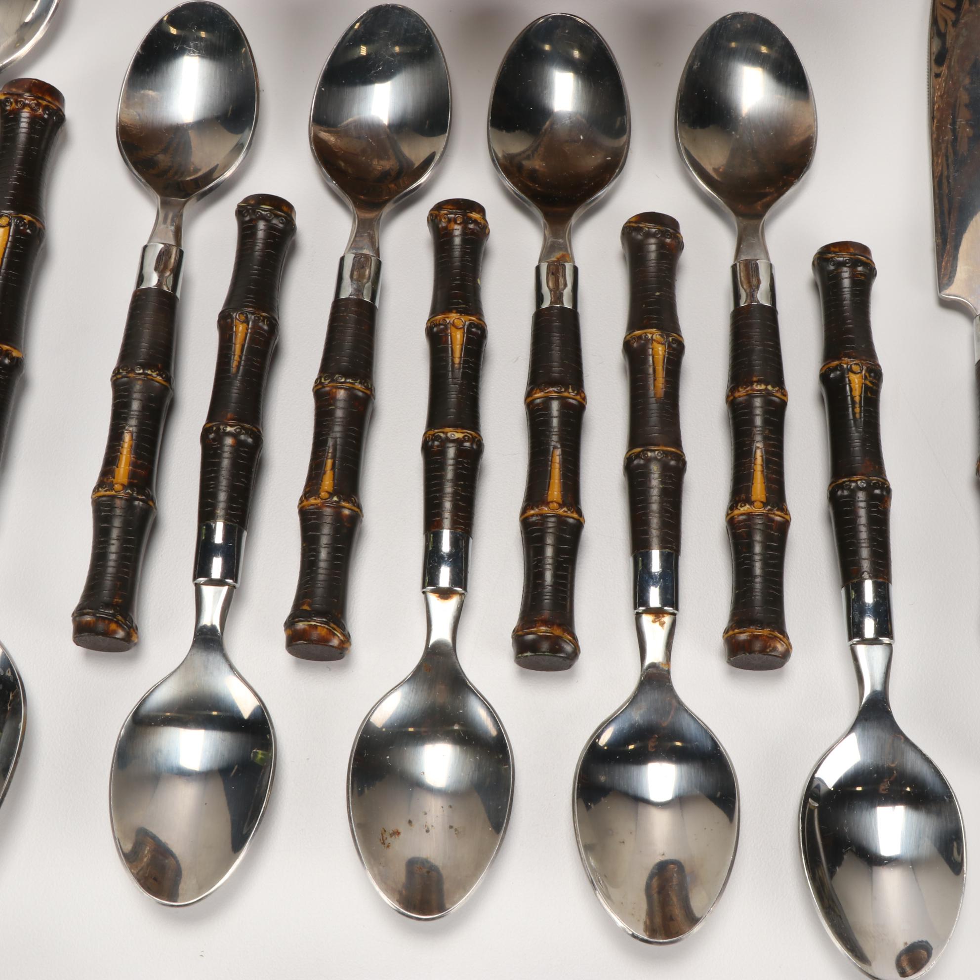 Cambridge "Bamboo" Flatware and Porcelain Lidded Pot with Ecclesiastical Crest