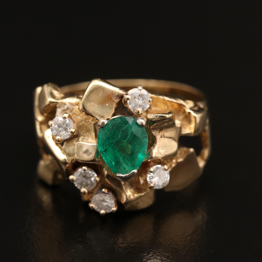 14K Emerald and Diamond Ring