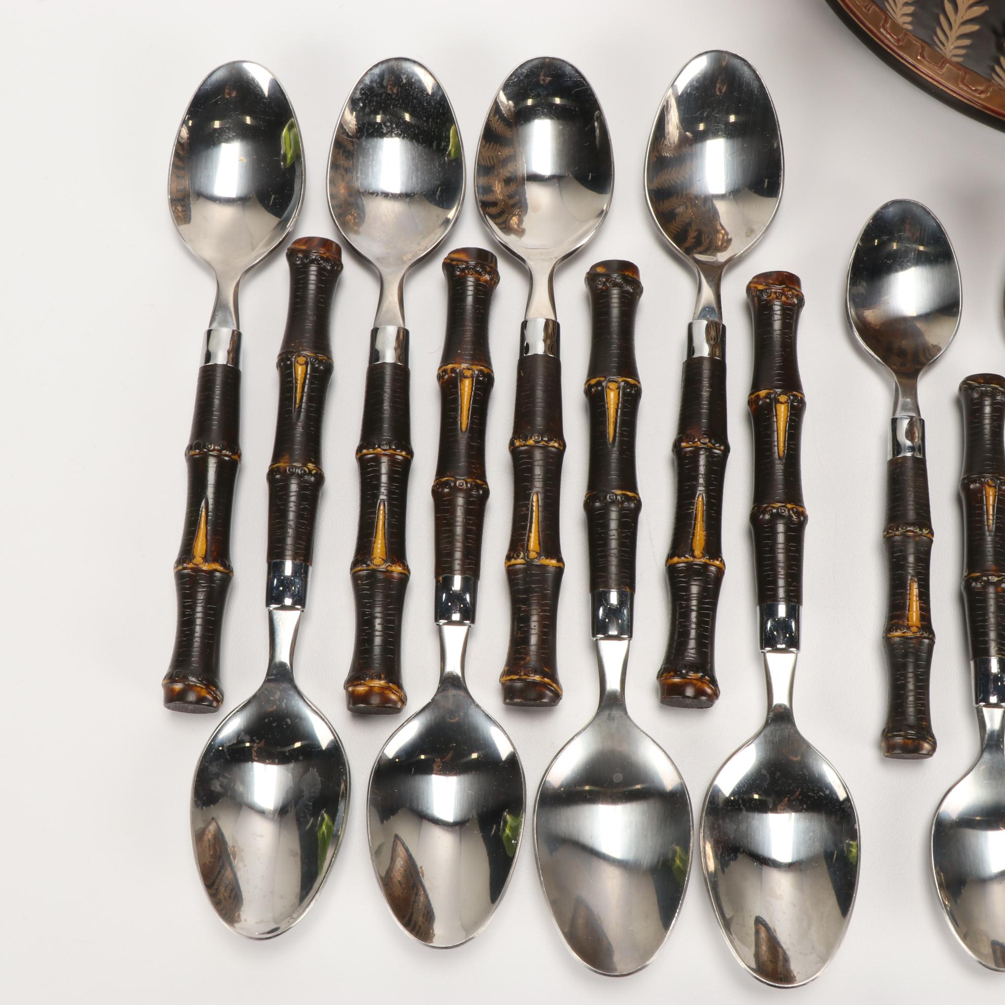 Cambridge "Bamboo" Flatware and Porcelain Lidded Pot with Ecclesiastical Crest