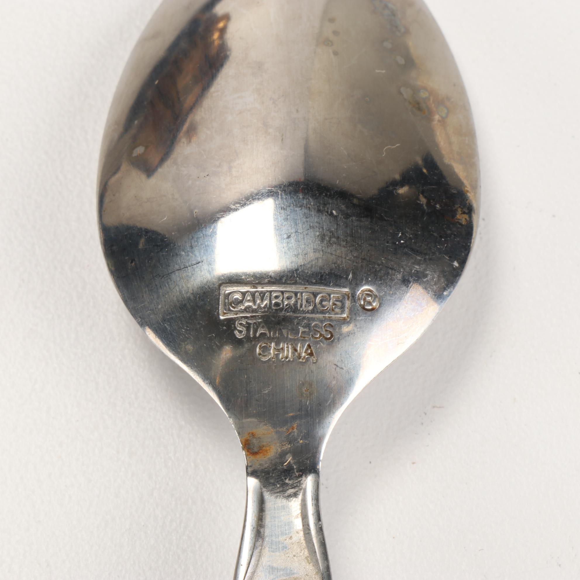 Cambridge "Bamboo" Flatware and Porcelain Lidded Pot with Ecclesiastical Crest