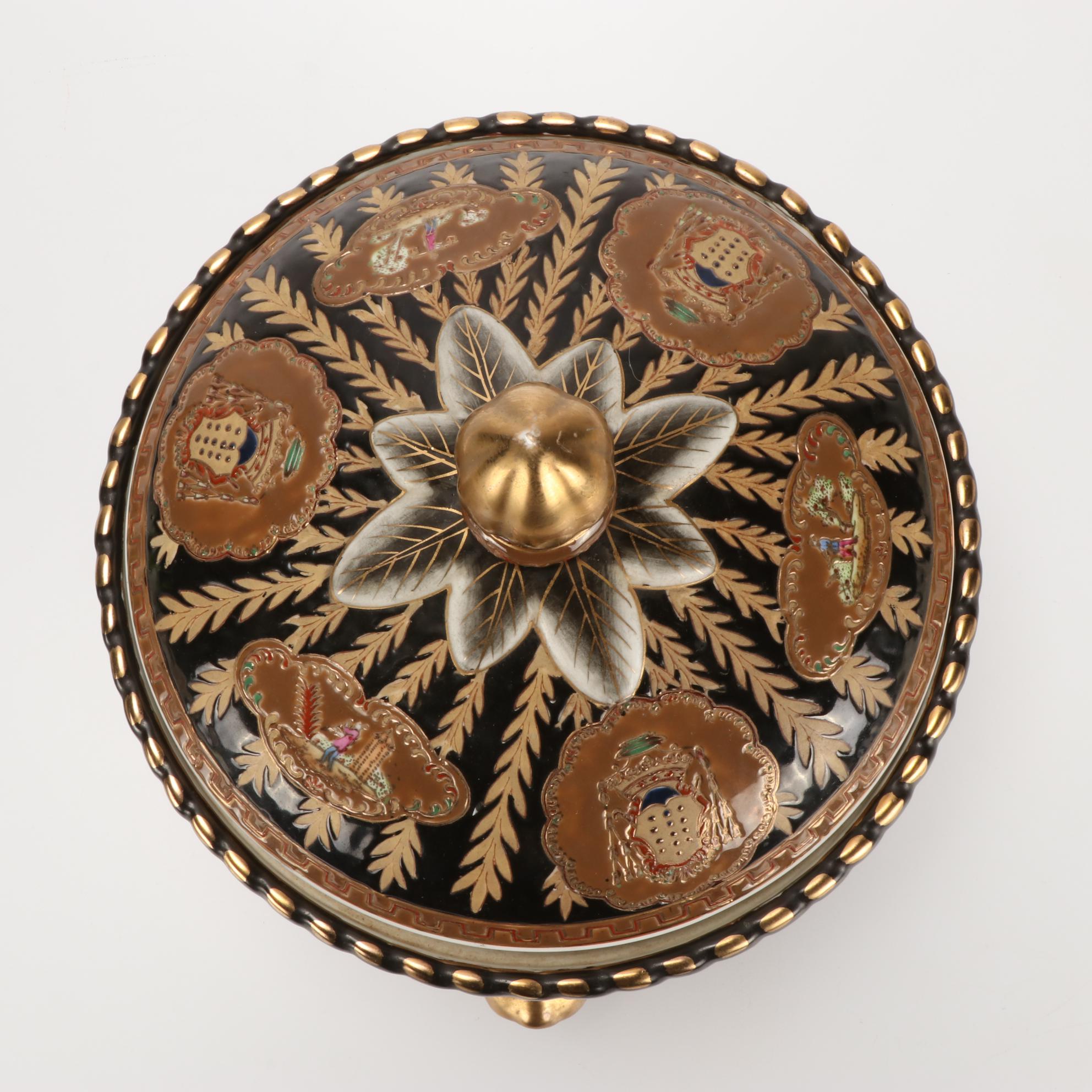 Cambridge "Bamboo" Flatware and Porcelain Lidded Pot with Ecclesiastical Crest