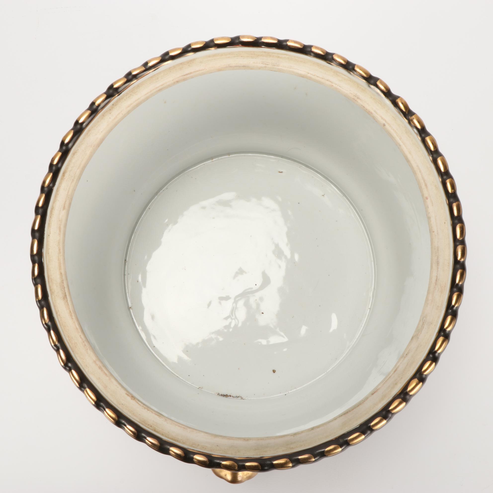 Cambridge "Bamboo" Flatware and Porcelain Lidded Pot with Ecclesiastical Crest