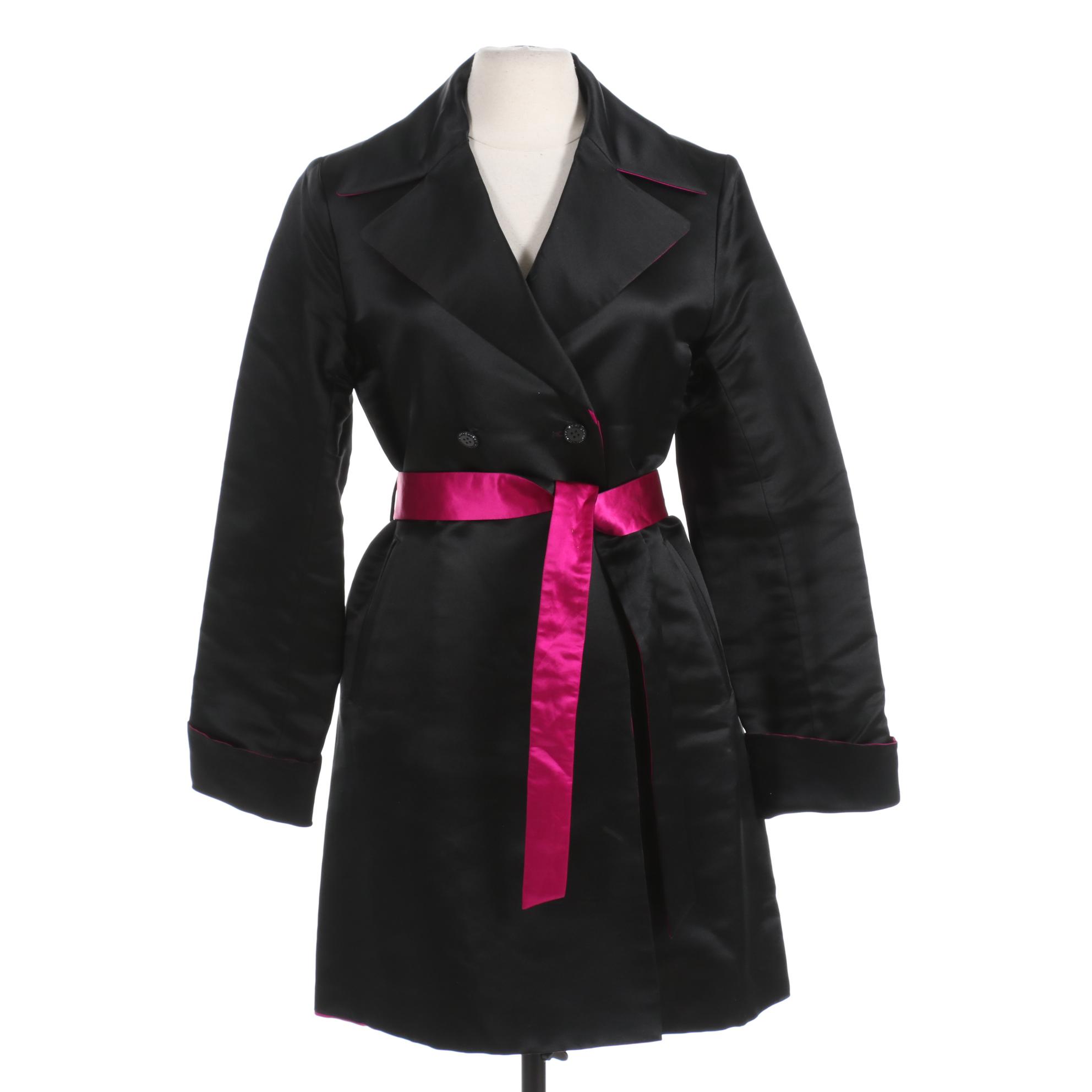 St. John Coat Collection Reversible Silk Jacket in Black and Fuchsia