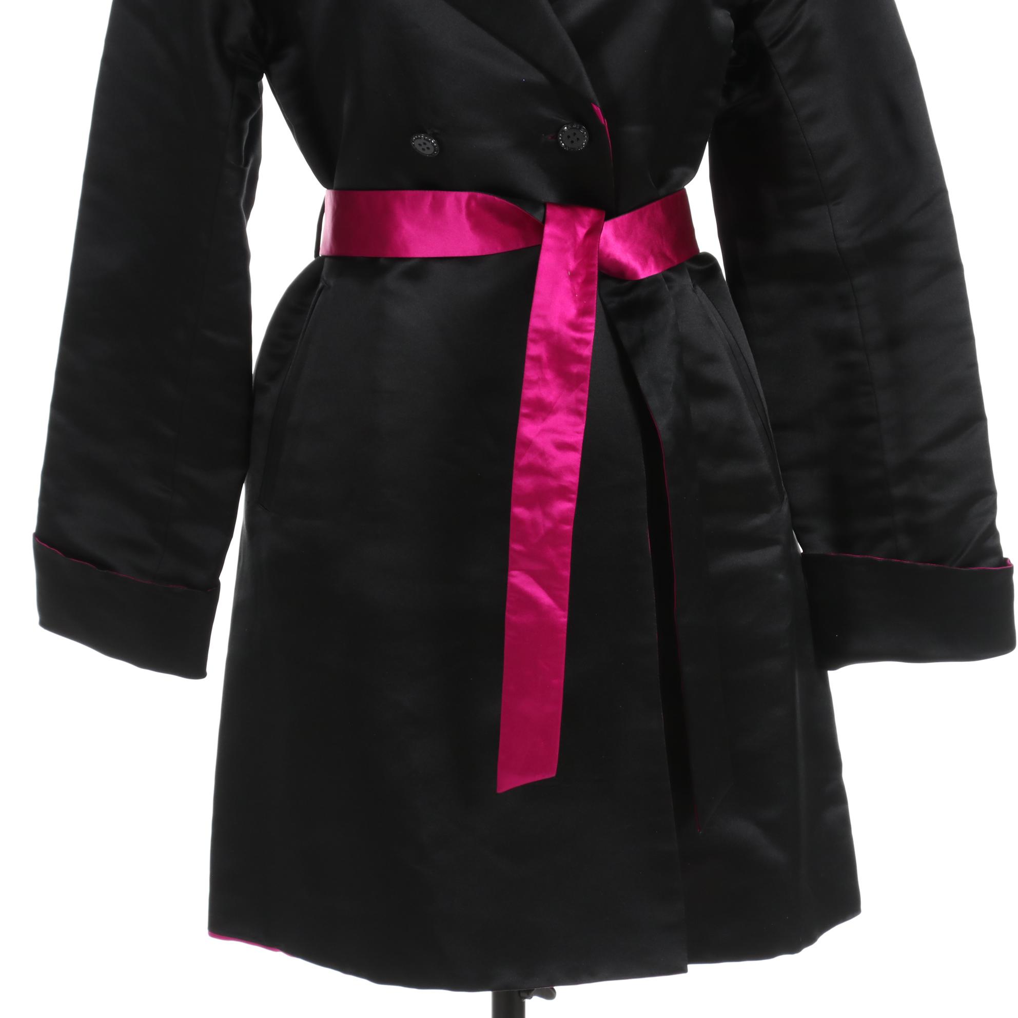 St. John Coat Collection Reversible Silk Jacket in Black and Fuchsia