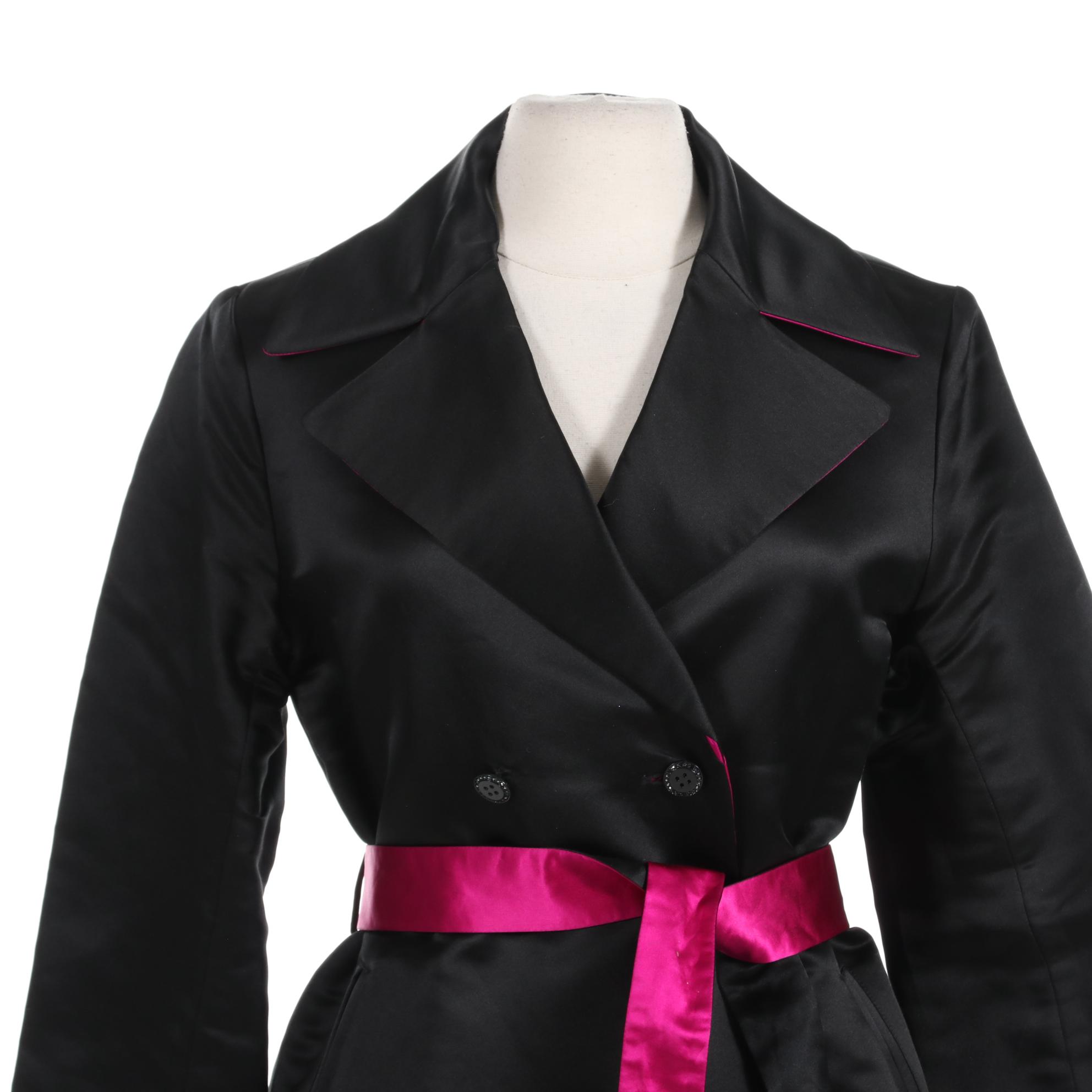 St. John Coat Collection Reversible Silk Jacket in Black and Fuchsia