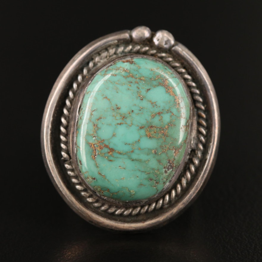 Southwestern Style Sterling Silver Turquoise Ring with Rope Detail