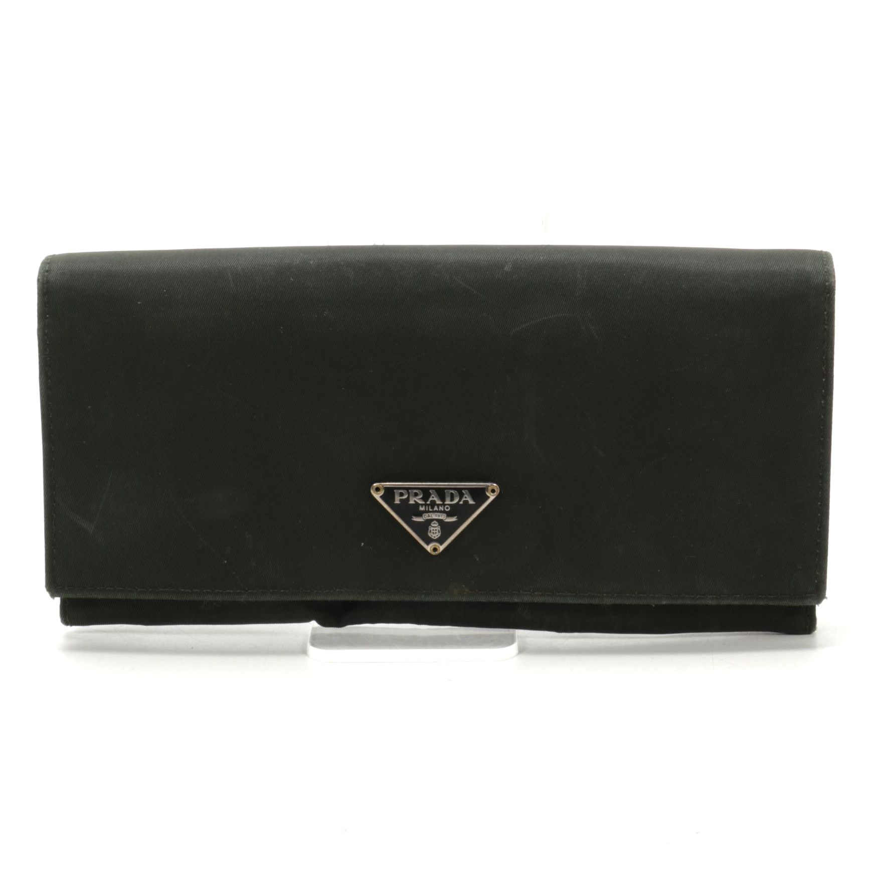 Prada Continental Wallet in Dark Olive Green Tessuto Nylon and Leather