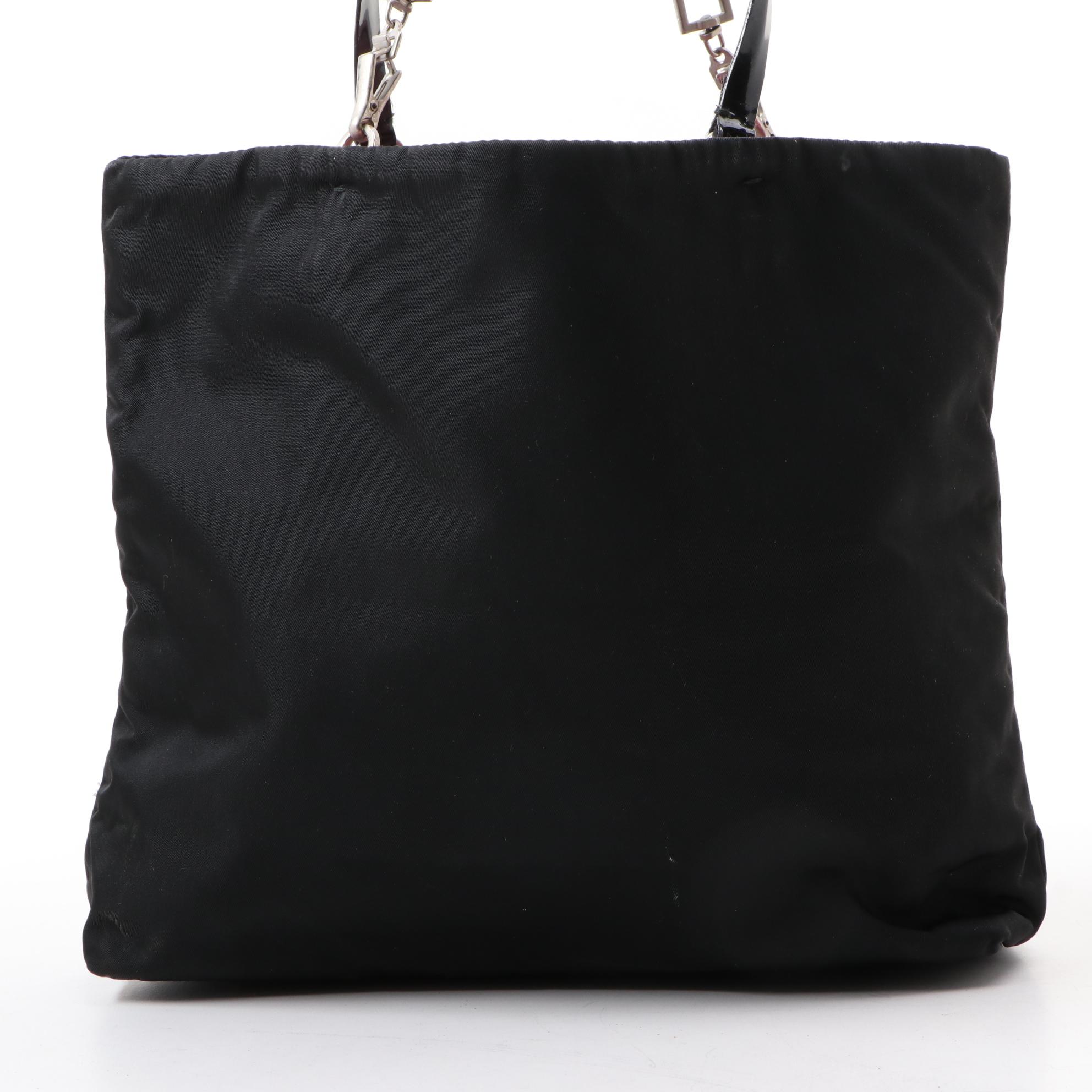Prada Tessuto Vela Mini Tote in Black Nylon and Patent Leather